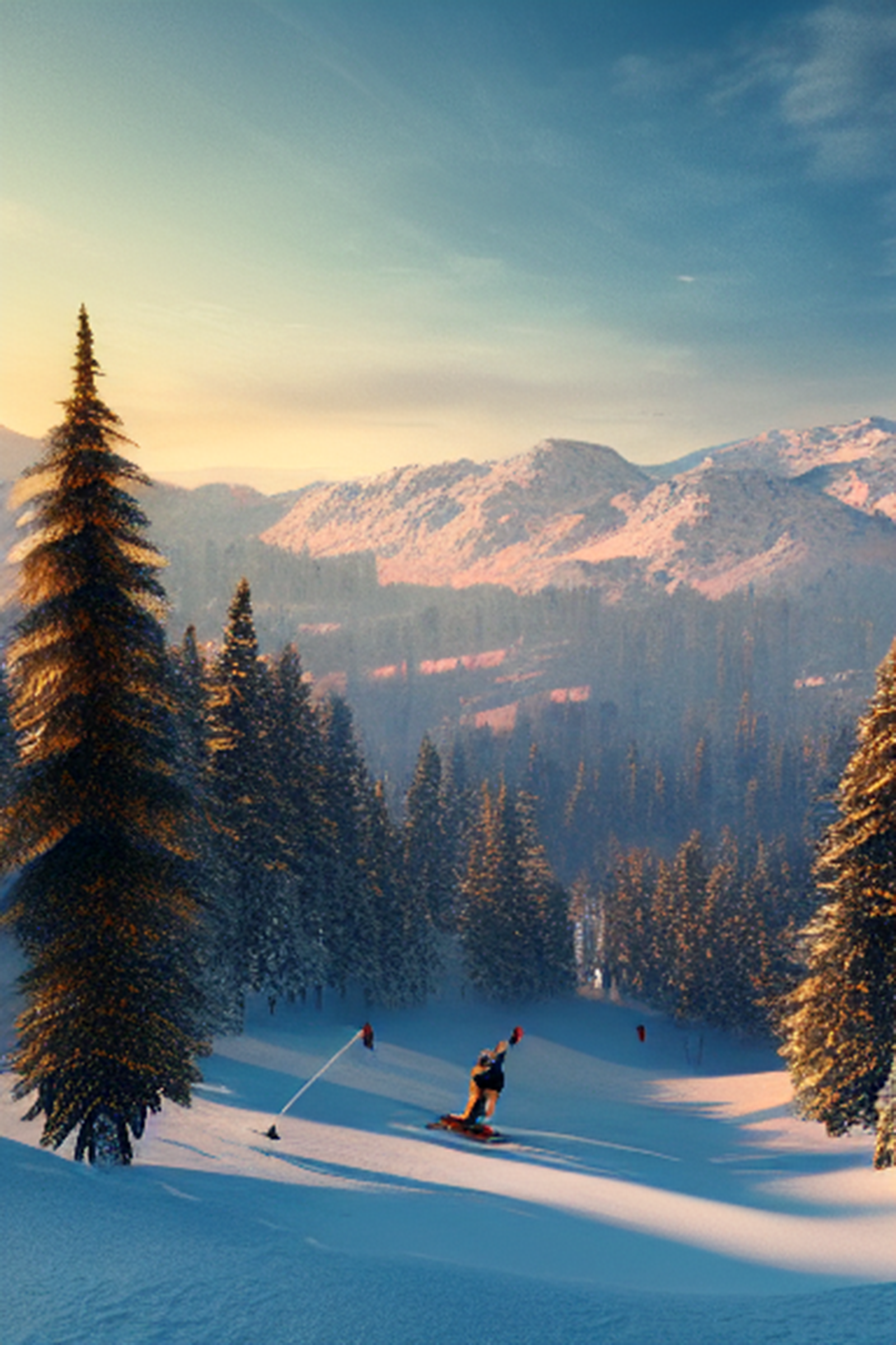 Sciatore montagne innevate tramonto, 1600x2400 Verticale, Mobile