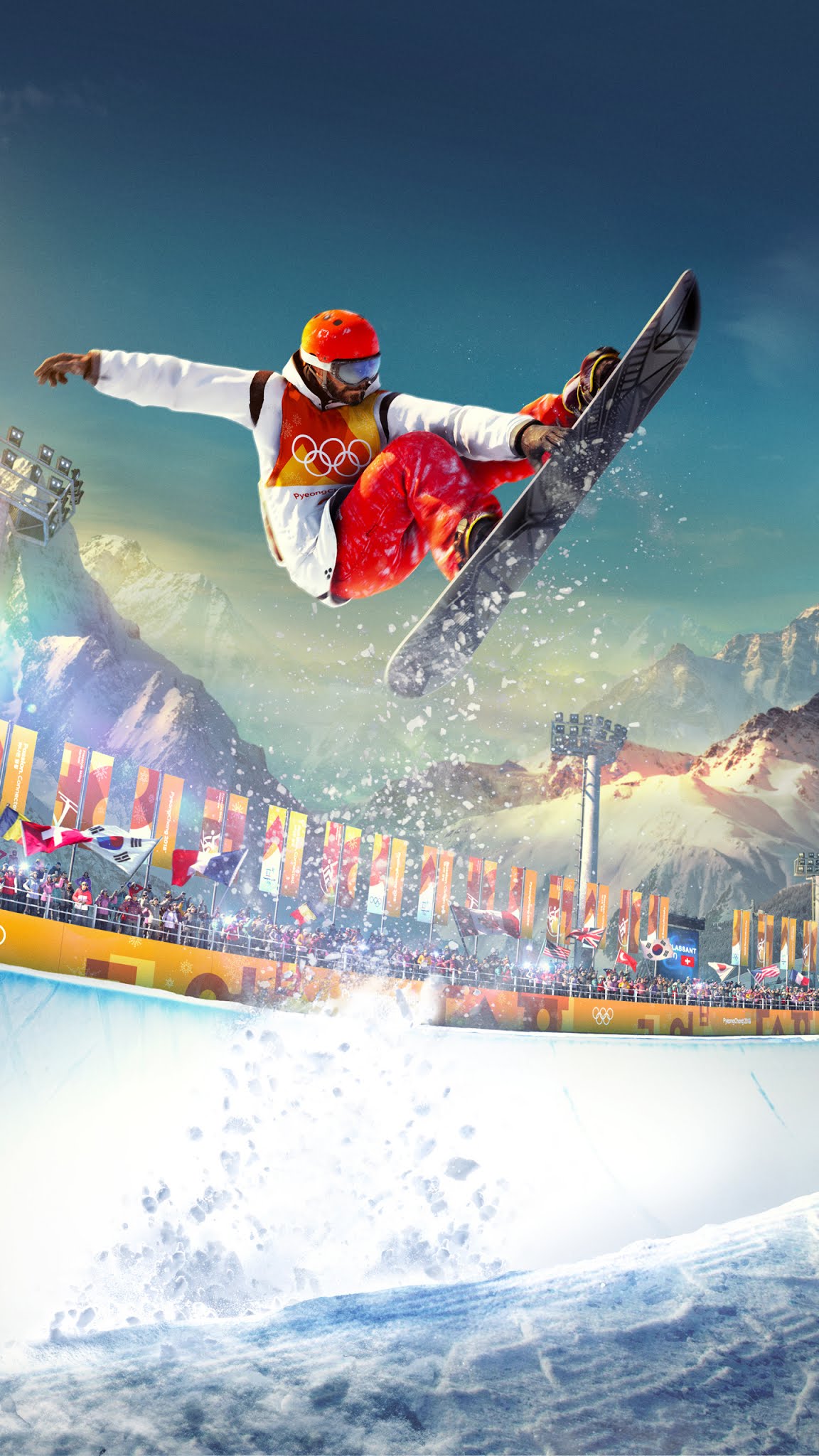 Snowboarder in salto acrobatico, 1152x2048 Full HD Verticale, Smartphone