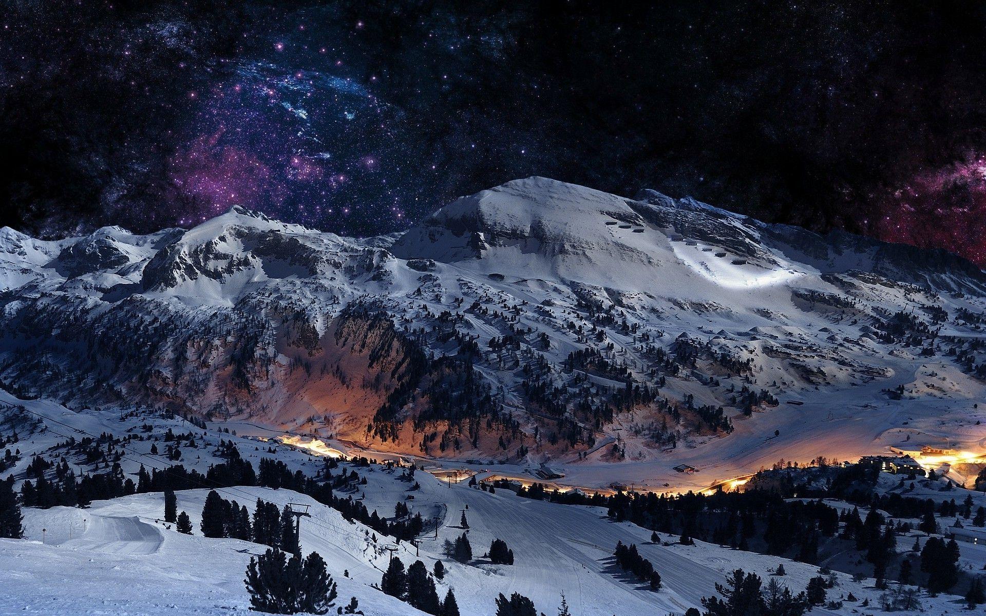 Montagna innevata sotto cielo stellato, 1920x1200 Full HD+, PC
