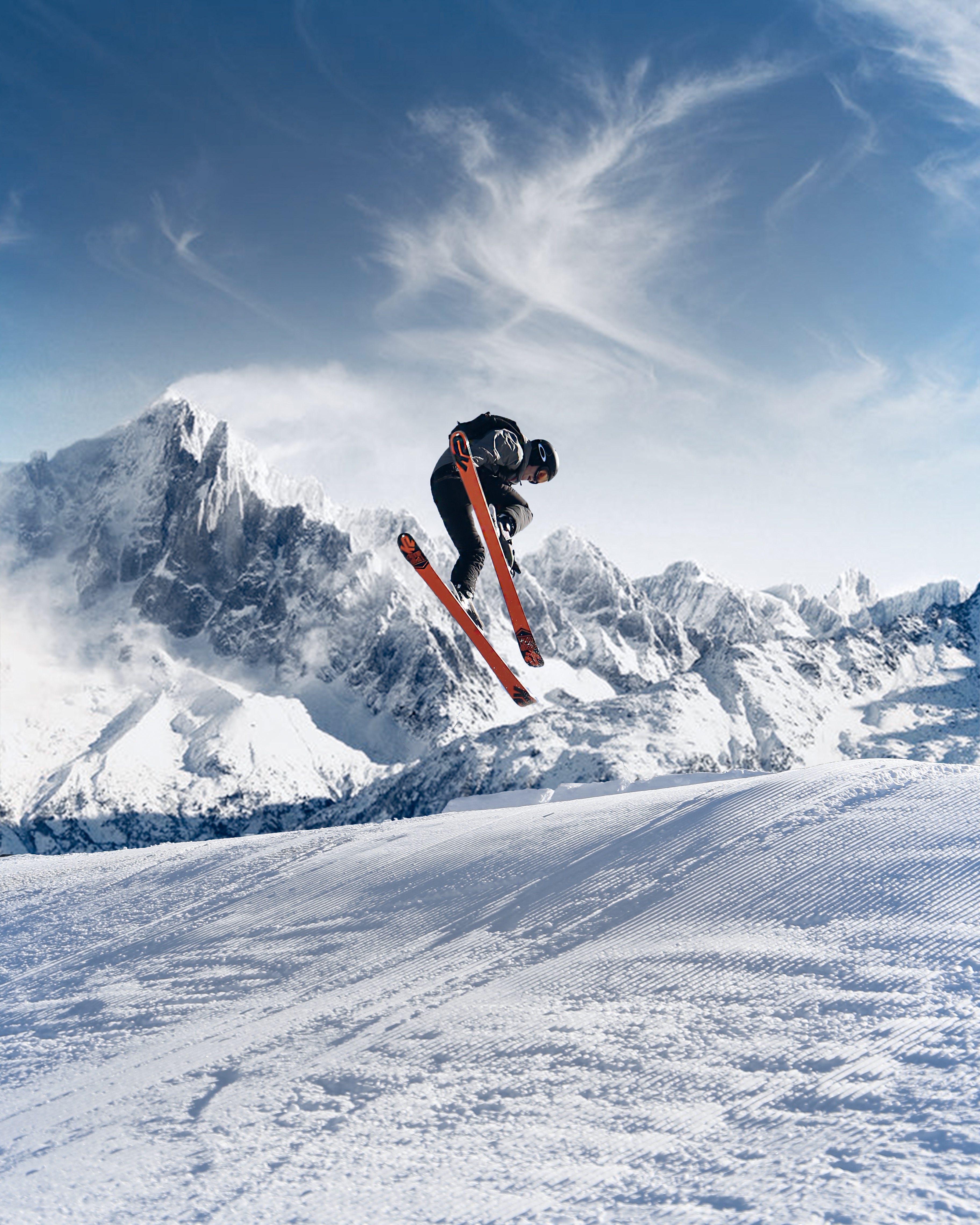 Sciatore in salto tra montagne, 3648x4560 Full HD Verticale, iPhone