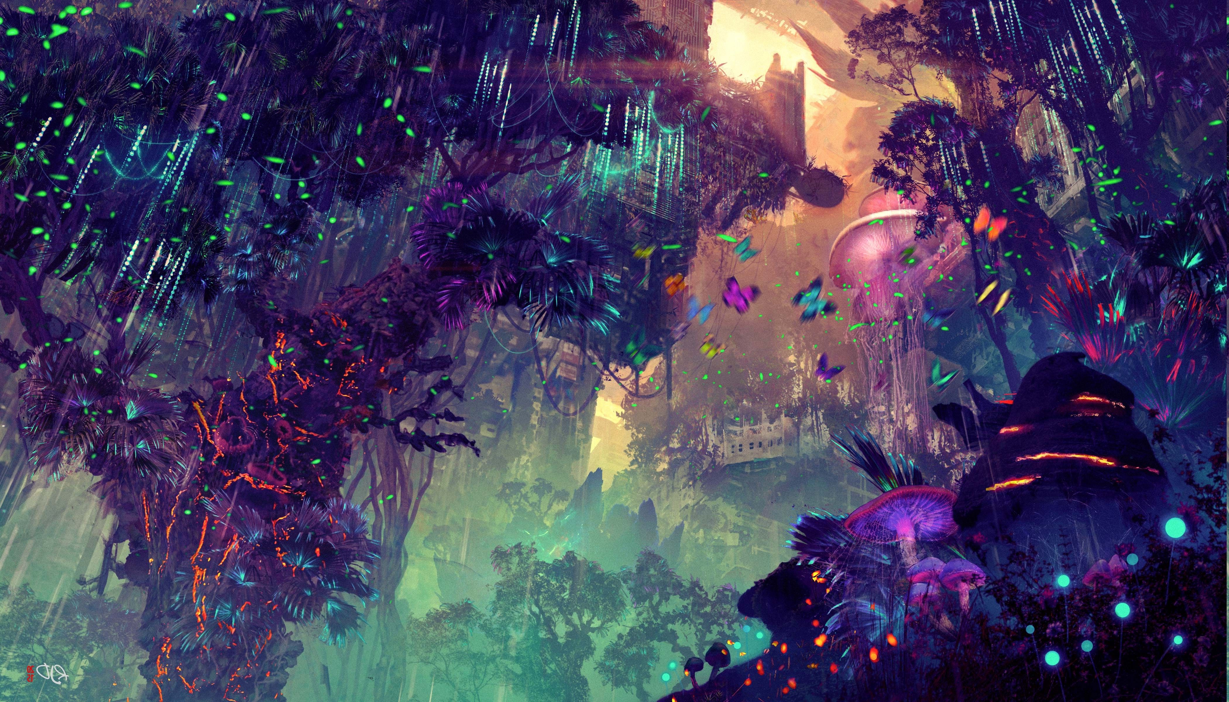 Foresta fantasy luminosa notturna, 4200x2400 4K Ultra HD, Monitor 4K