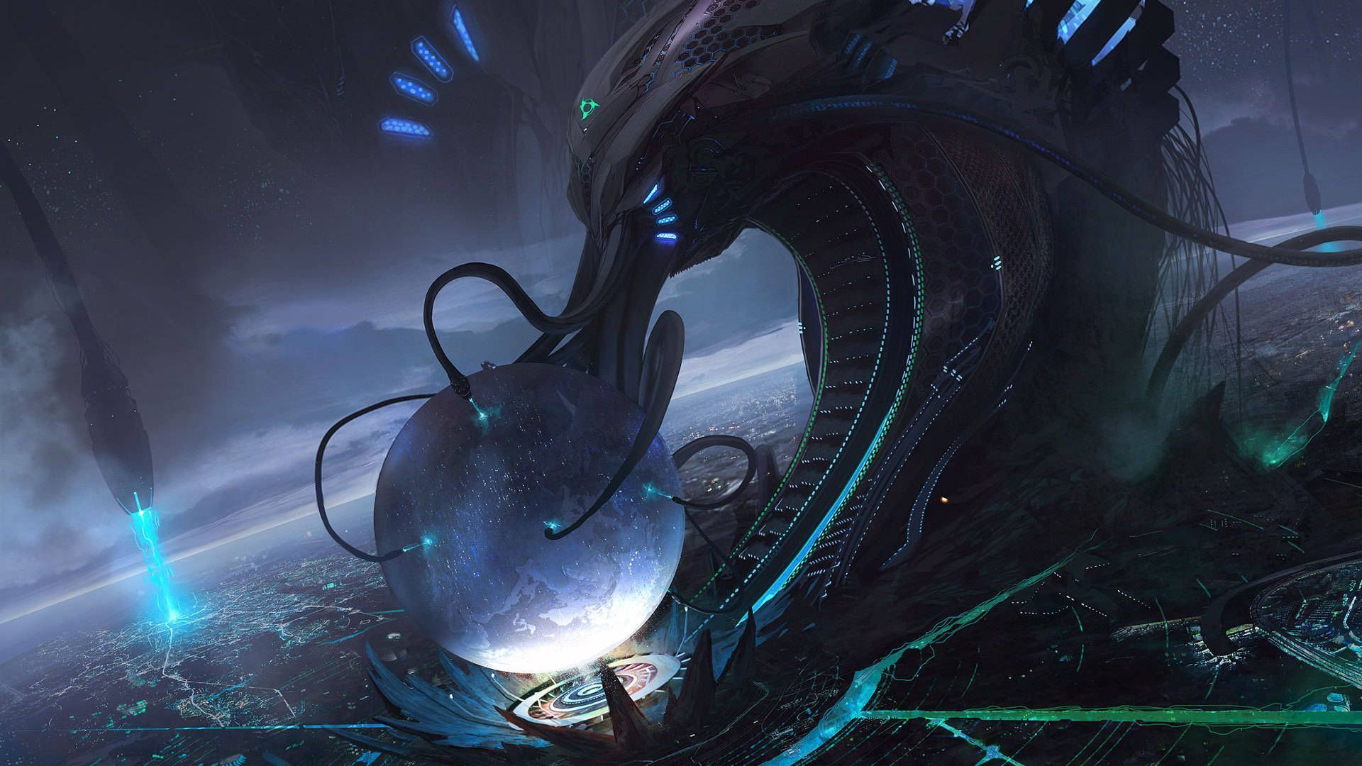 Macchina aliena sci-fi blu, 1920x1080 Full HD, PC Desktop