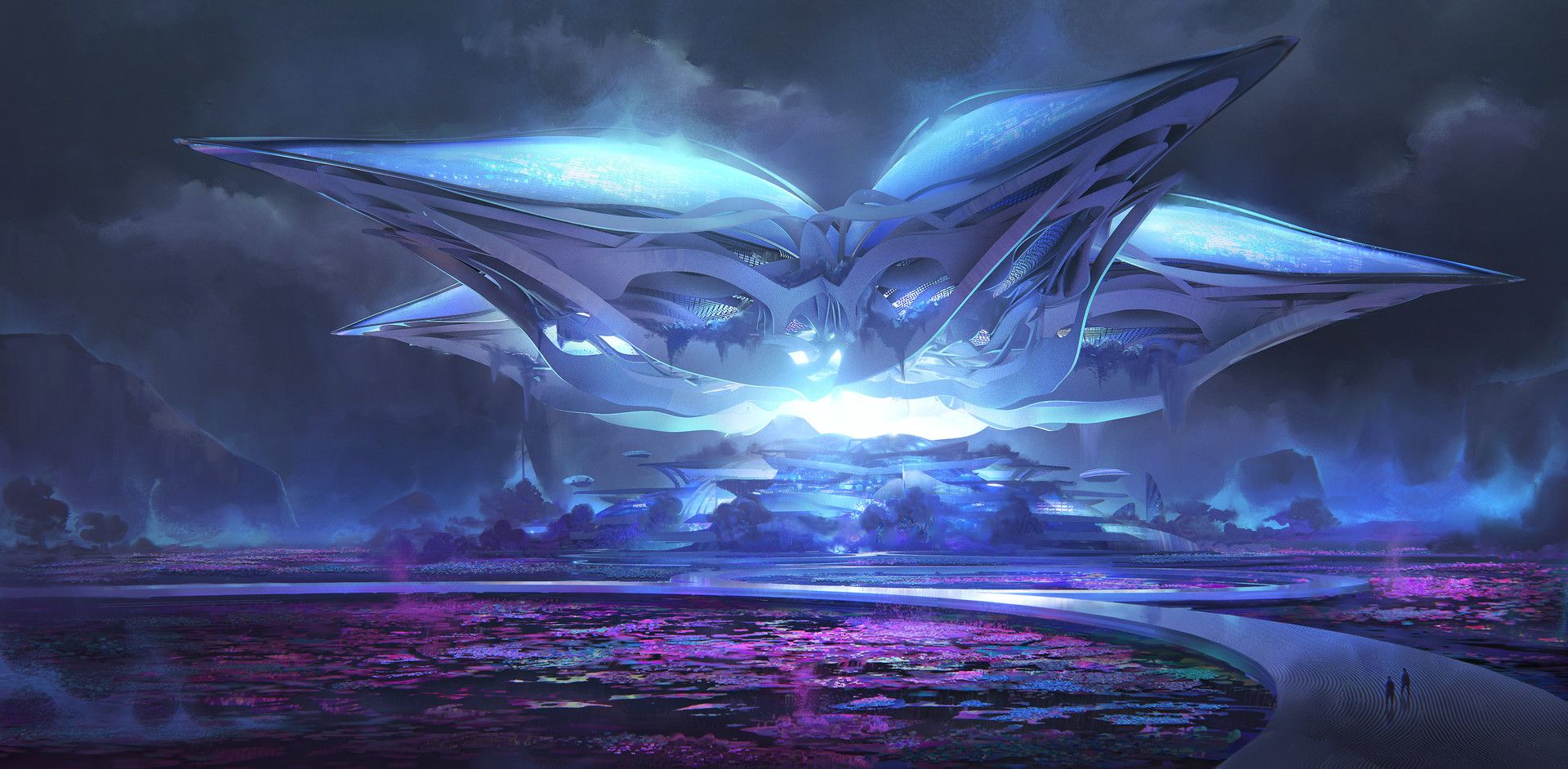 Nave aliena futuristica luminosa, 1920x942 Full HD 1080p, Laptop