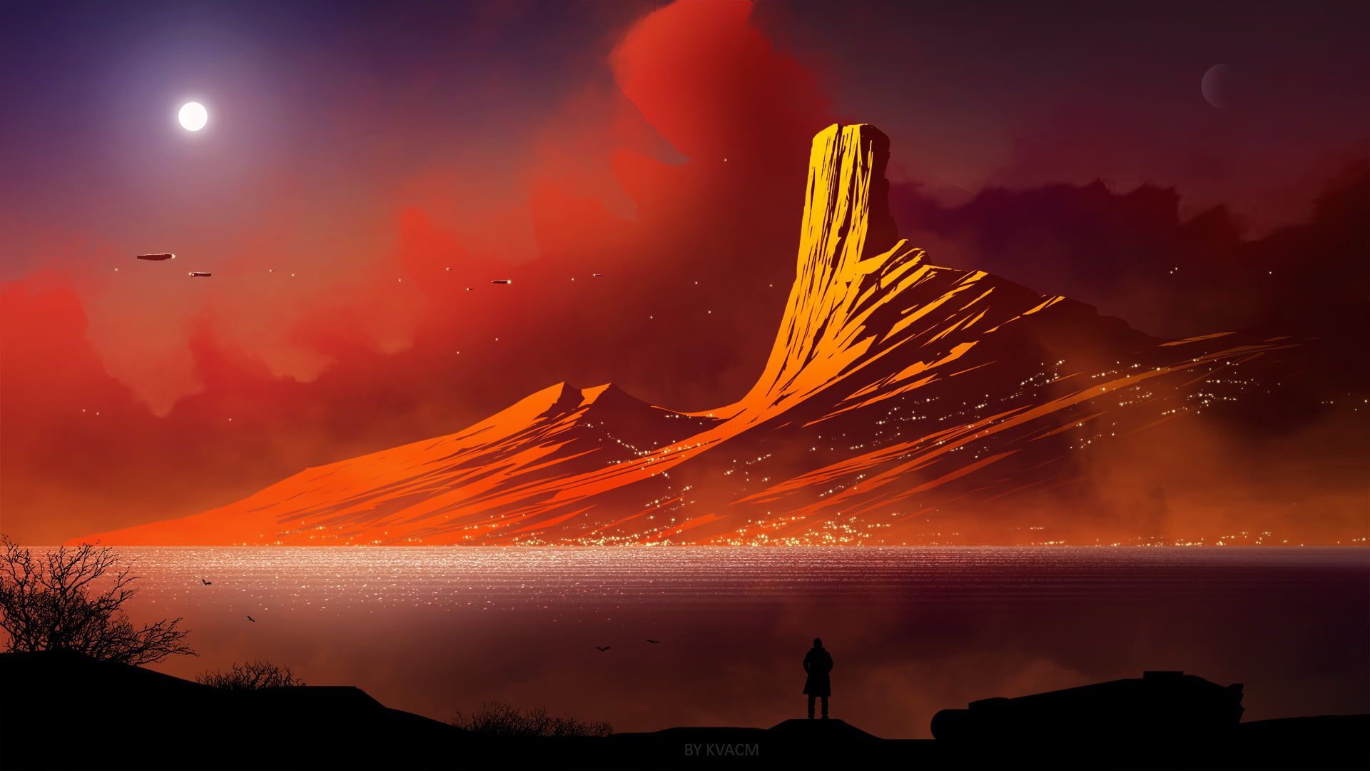 Montagna arancione digital art, 1920x1080 Full HD, Desktop