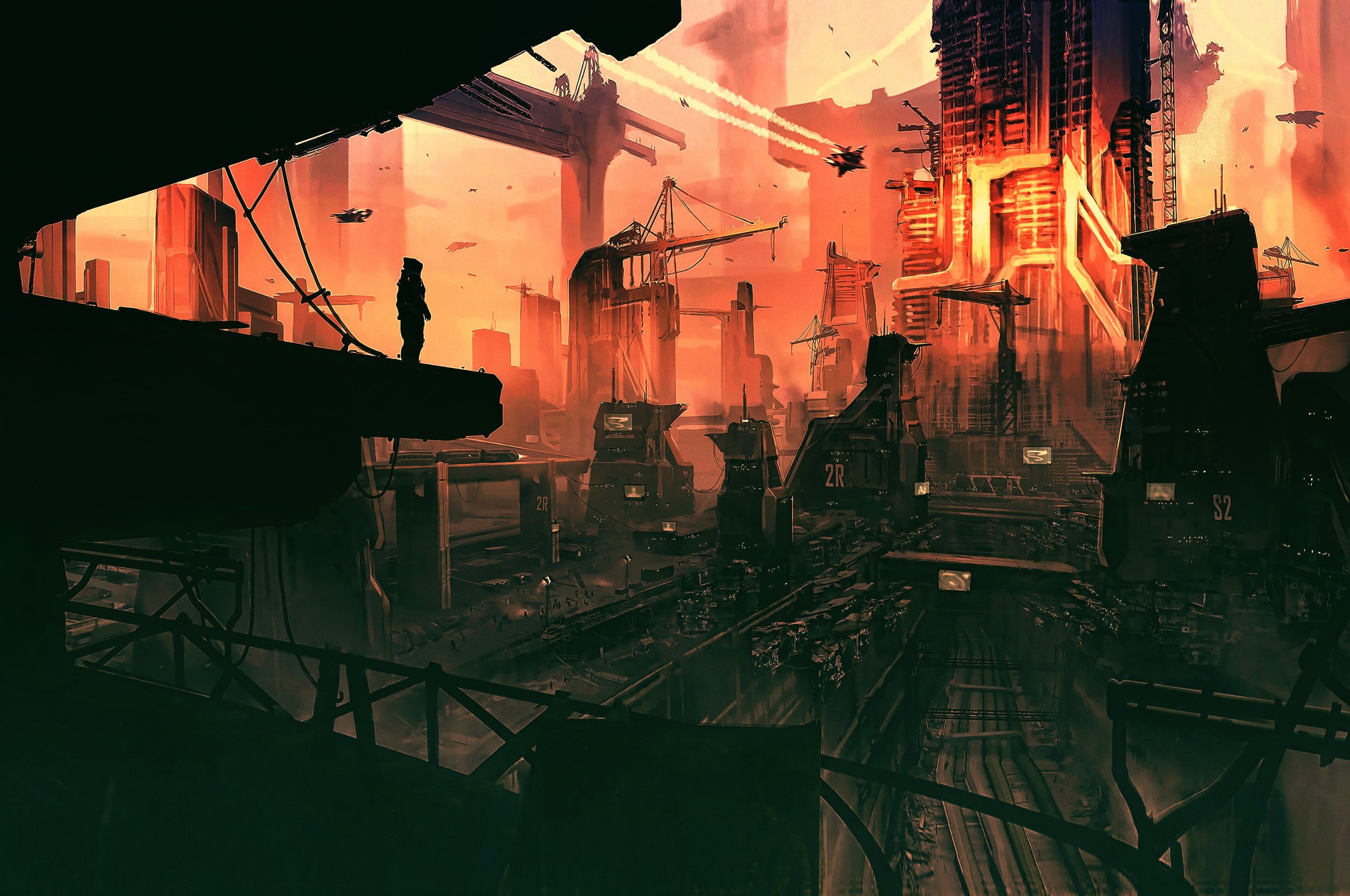 Città industriale fantascientifica arancione, 2560x1700 2K+, Monitor Gaming