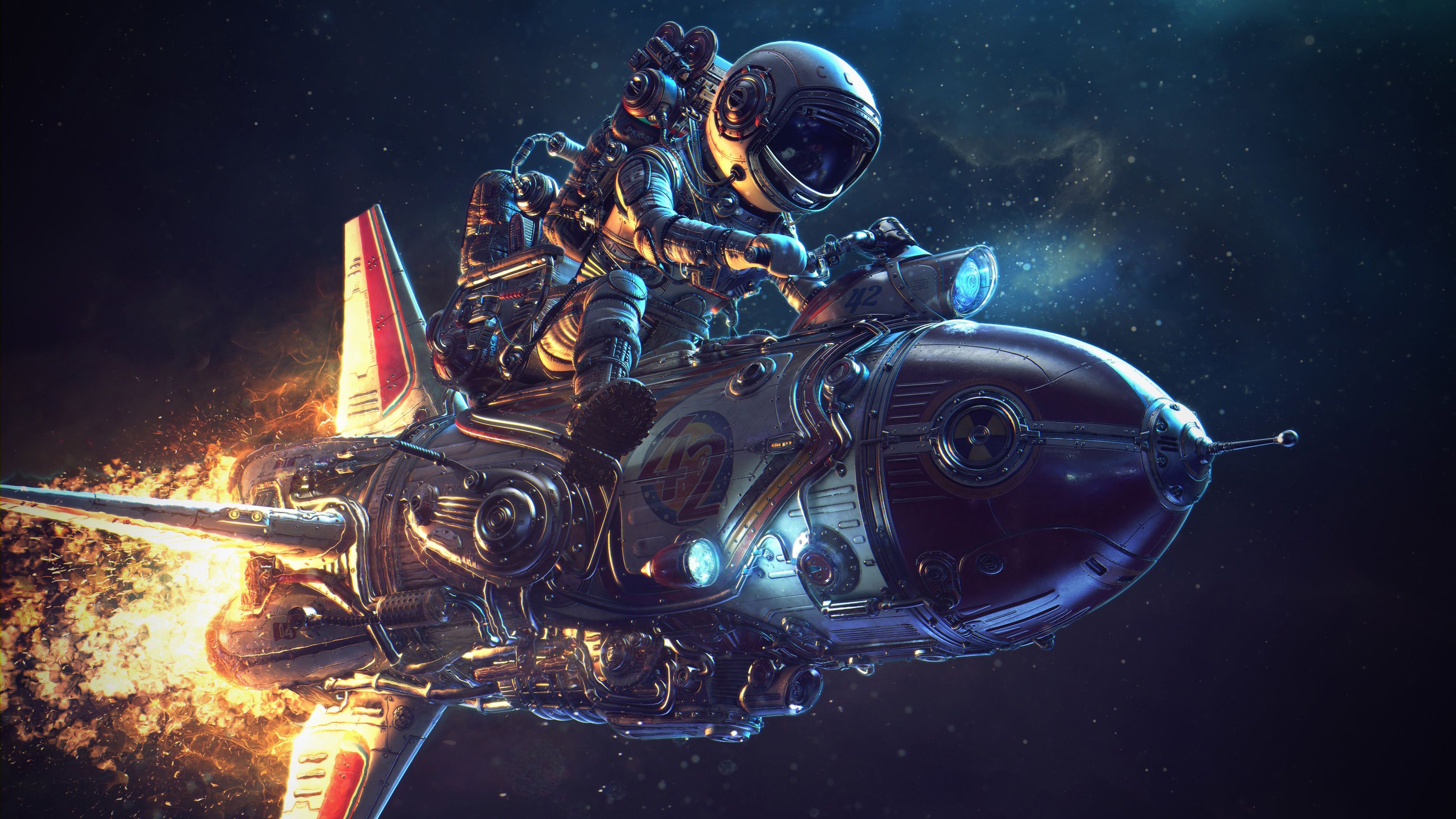 Astronauta su razzo spaziale, 3840x2160 4K Ultra HD, Monitor 4K
