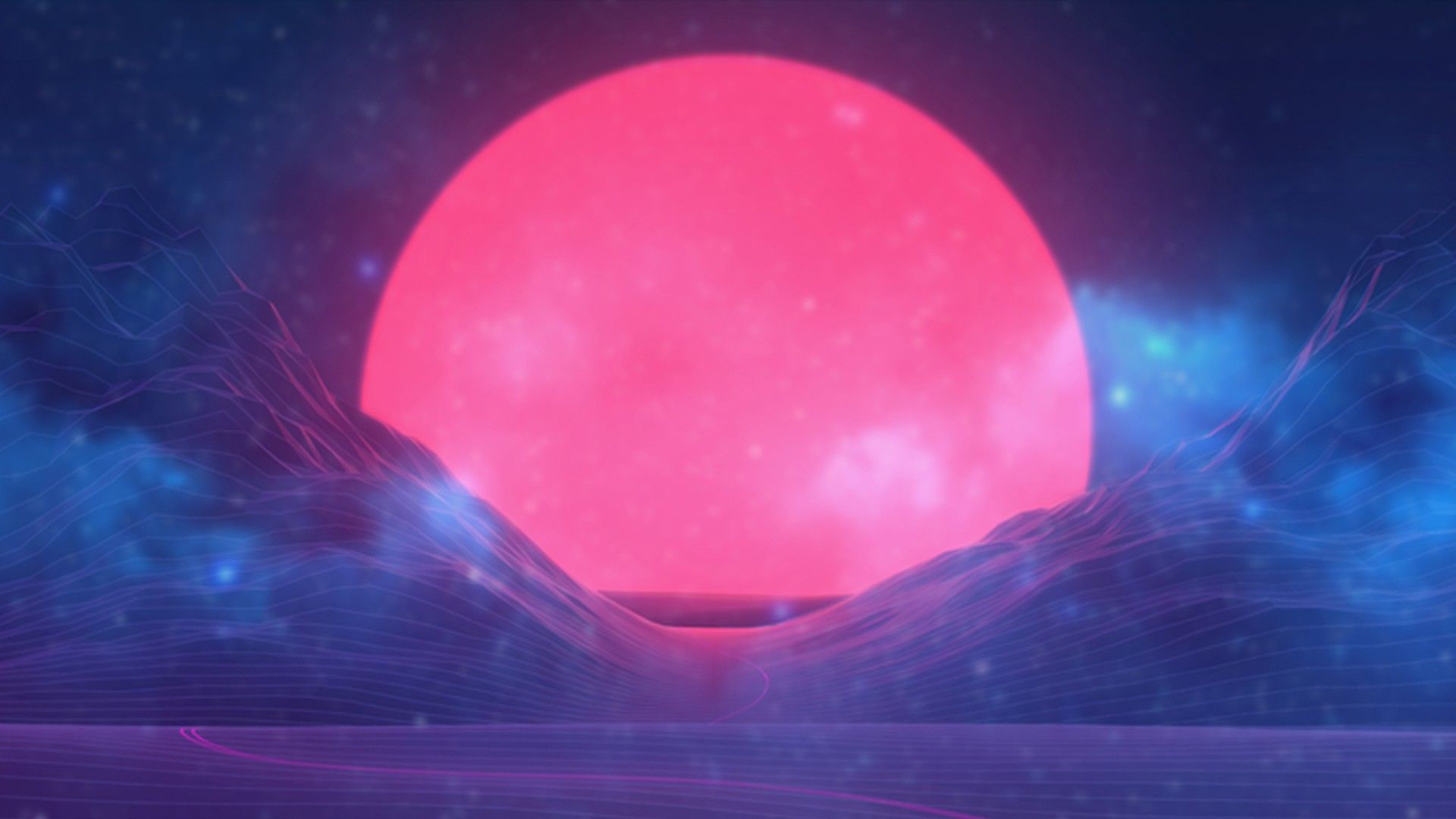Sole rosa retrowave montagne, 1920x1080 1080p, PC Desktop