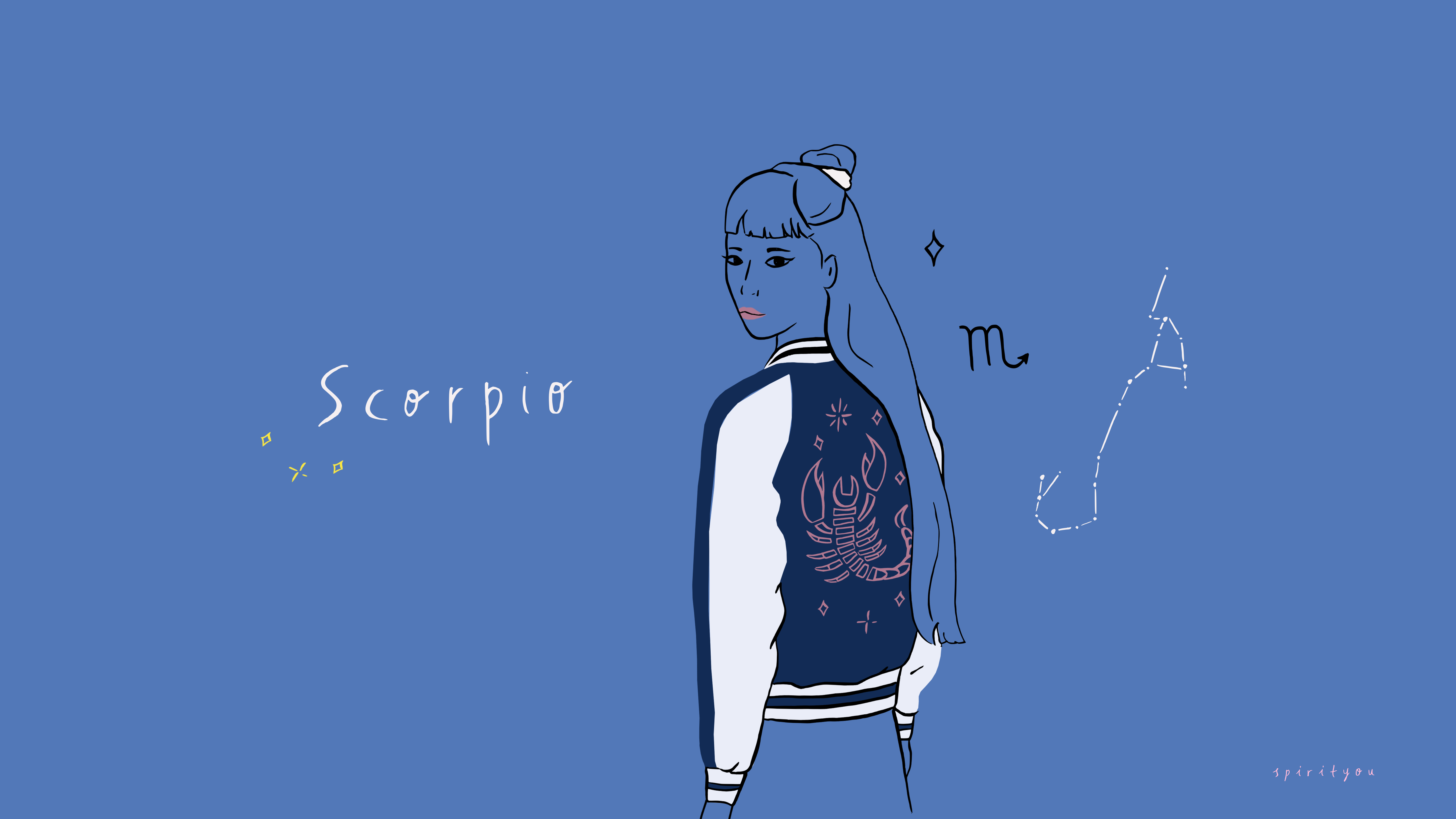 Illustrazione Scorpione ragazza blu, 5120x2880 Ultra HD, 4K TV