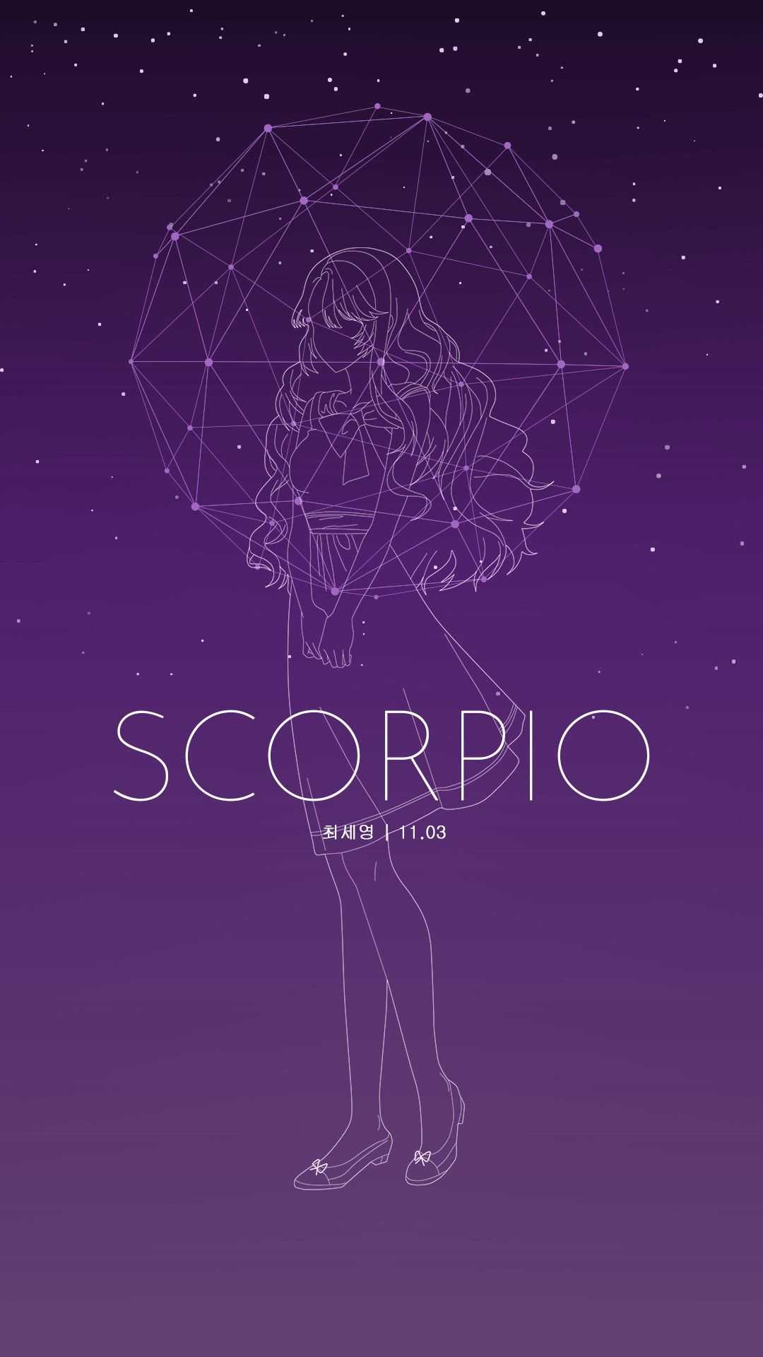 Ragazza costellazione Scorpione viola, 1080x1920 Verticale, Telefono