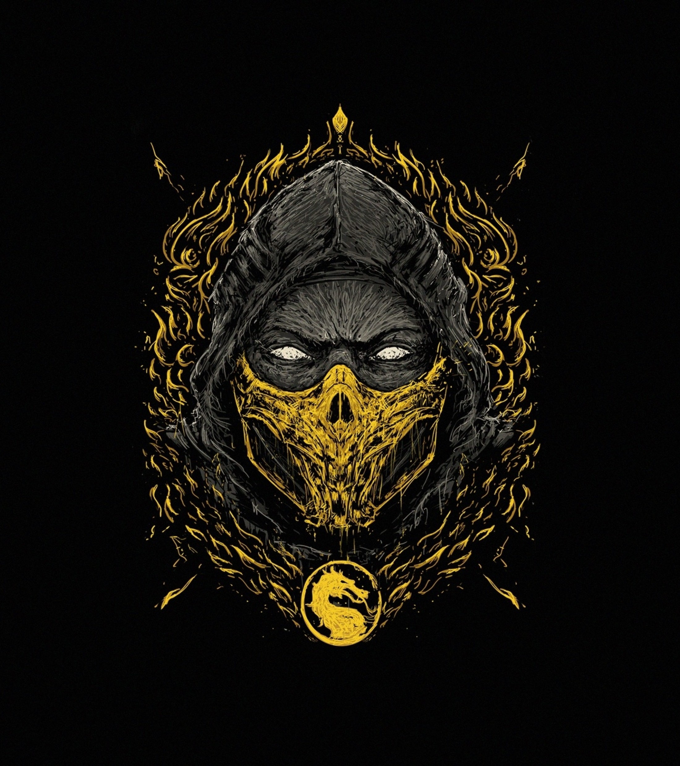 Scorpion Mortal Kombat maschera gialla, 2200x2480 Full HD Verticale, Smartphone