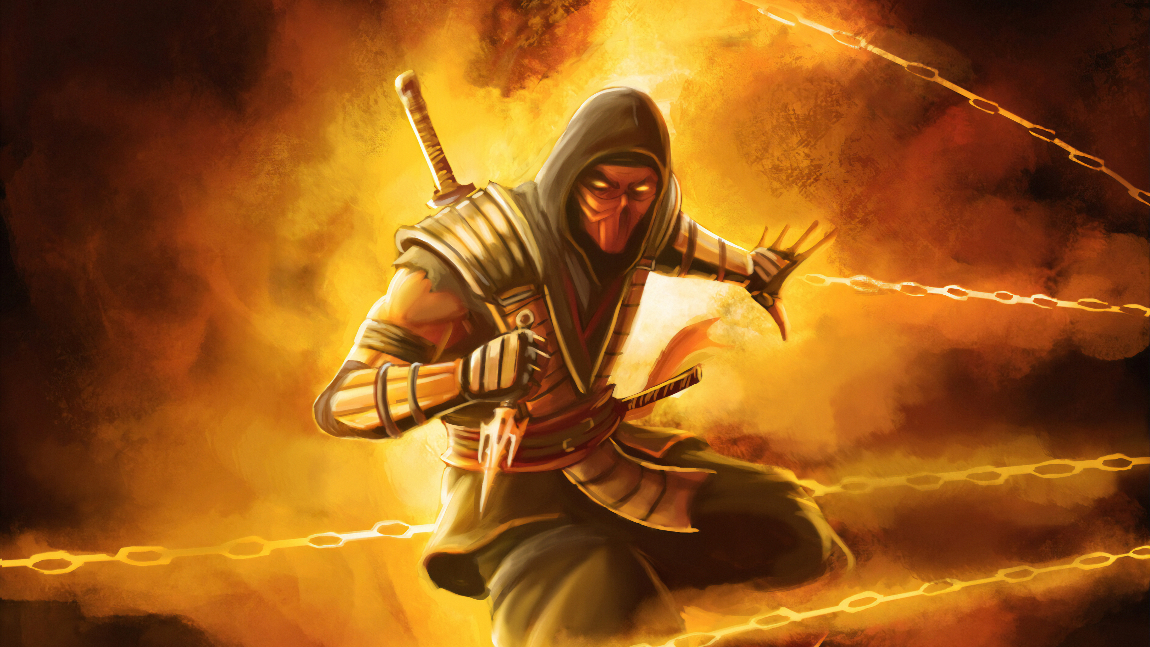 Scorpion Mortal Kombat guerriero, 3840x2160 UHD, PC 4K