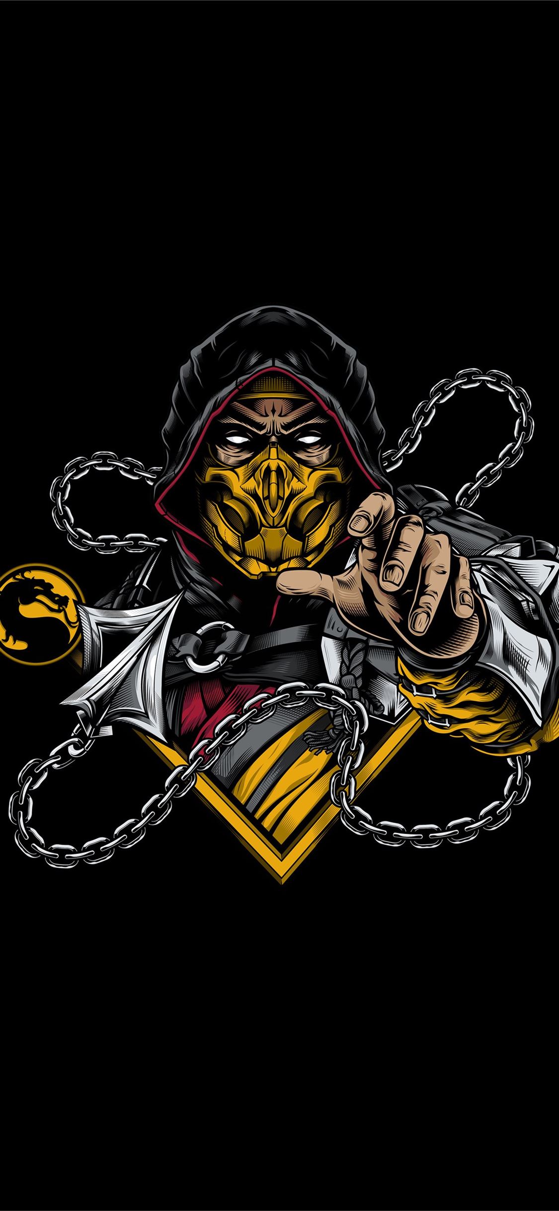 Scorpion Mortal Kombat sfondo nero, 1125x2436 Full HD Verticale, iPhone