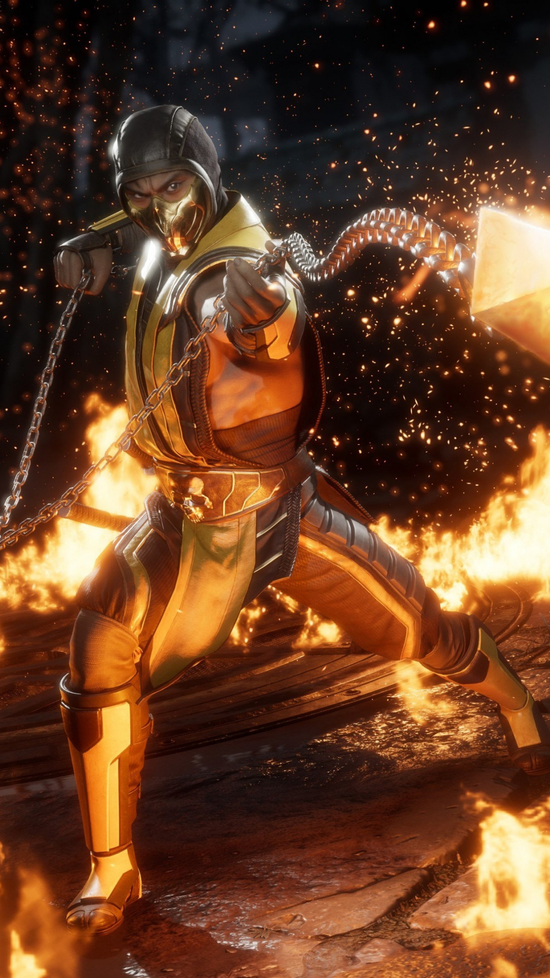 Scorpion Mortal Kombat fiamme, 1080x1920 Full HD Verticale, Smartphone