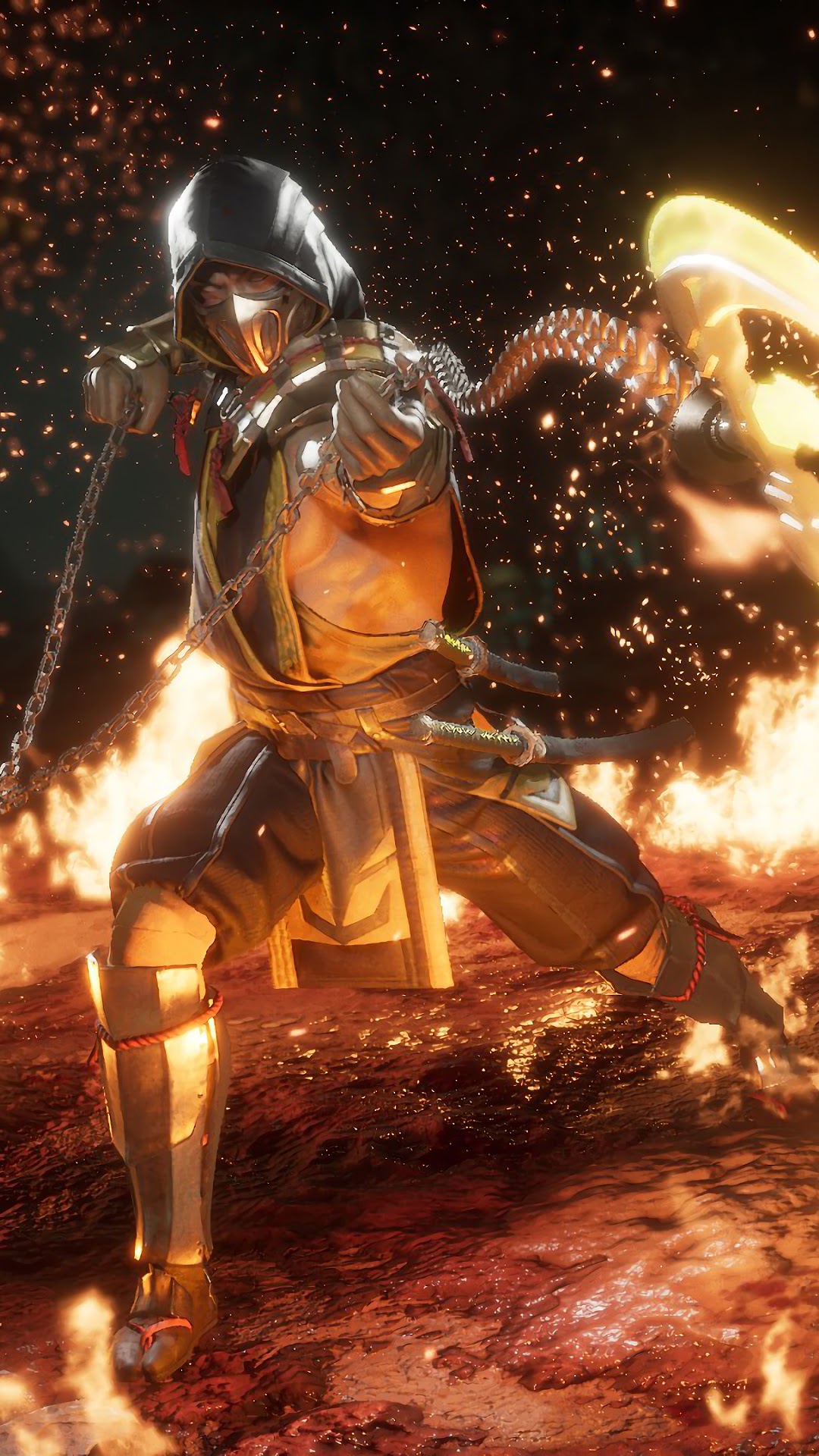Scorpion Mortal Kombat fiamme, 1080x1920 Full HD Verticale, iPhone