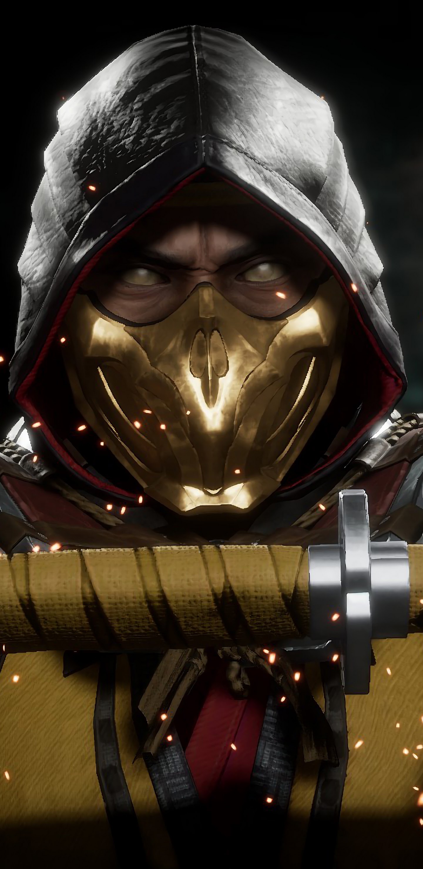 Scorpion Mortal Kombat maschera dorata, 1440x2960 Verticale, Telefono