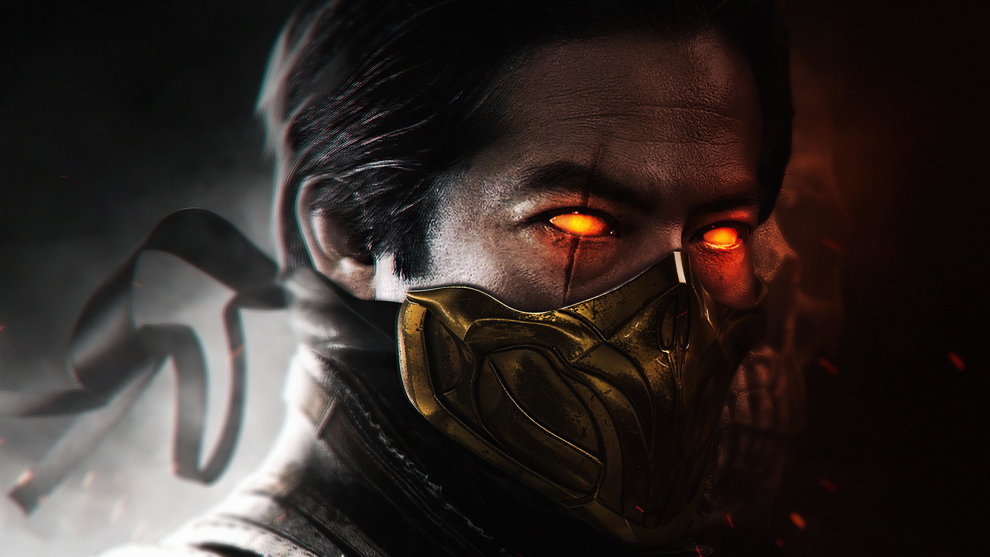 Scorpion Mortal Kombat maschera fiamme, 3840x2160 4K, Desktop 4K