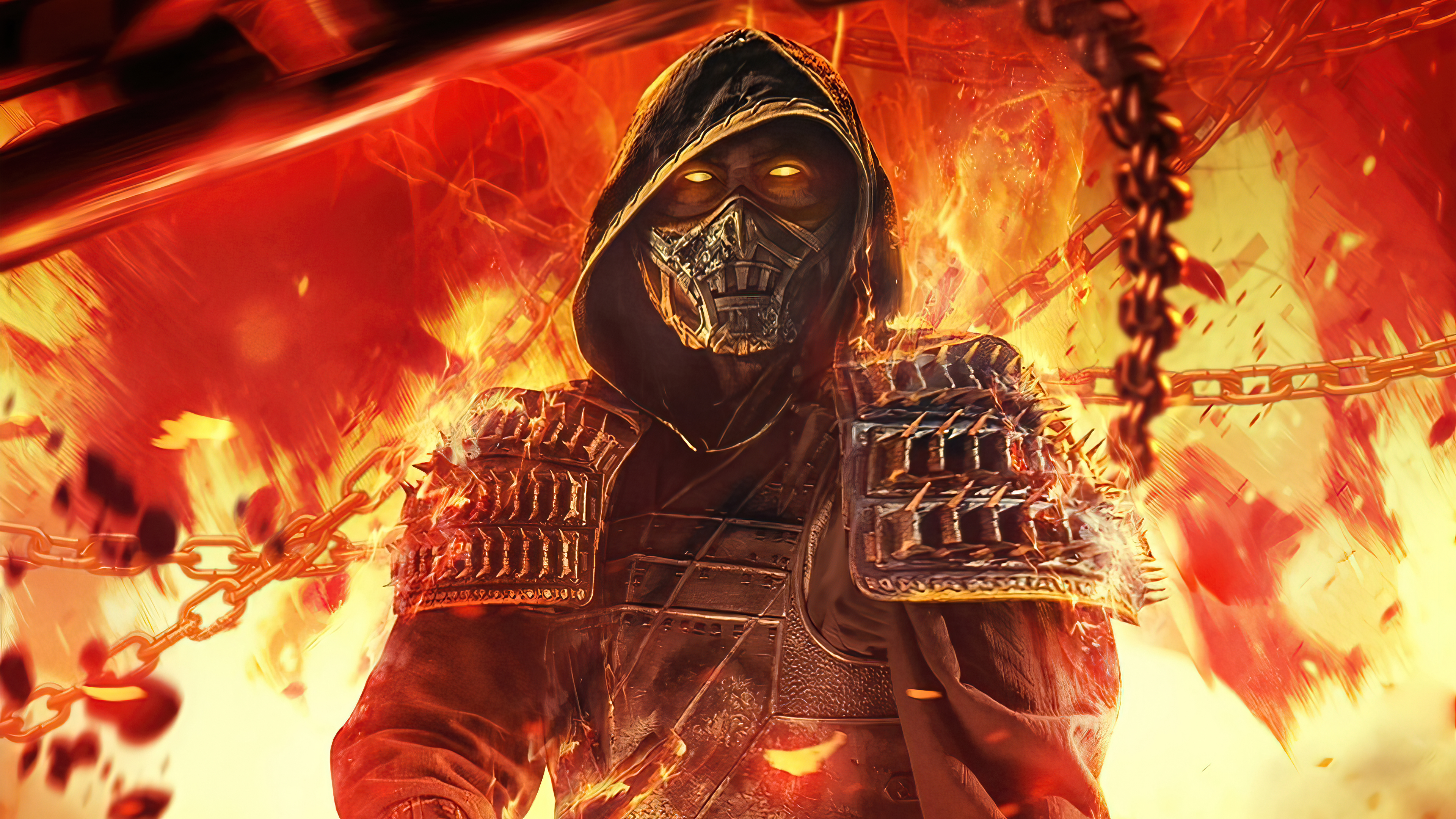Scorpion Mortal Kombat fiamme, 3840x2160 4K Ultra HD, Monitor 4K