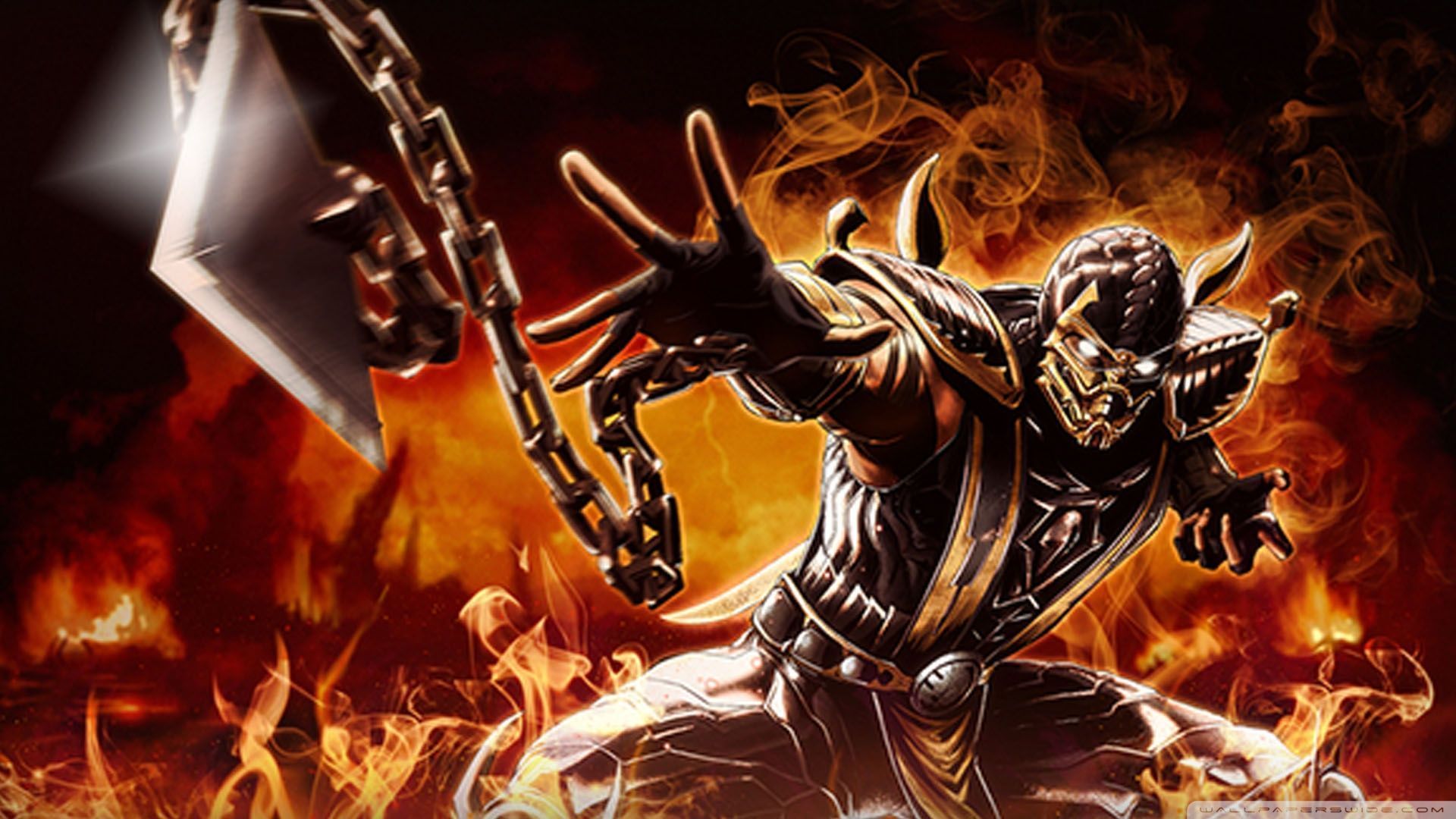 Scorpion Mortal Kombat fiamme, 1920x1080 Full HD, Desktop