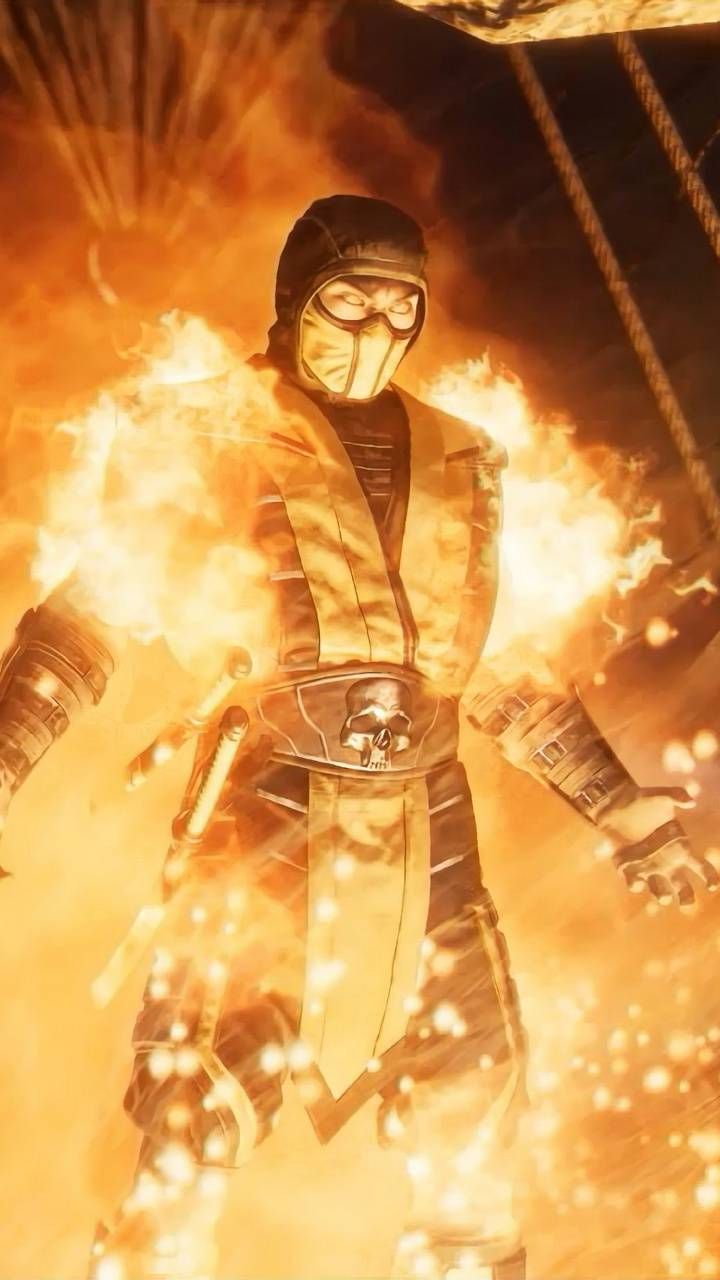 Scorpion Mortal Kombat fiamme, 720x1280 Full HD Verticale, Smartphone