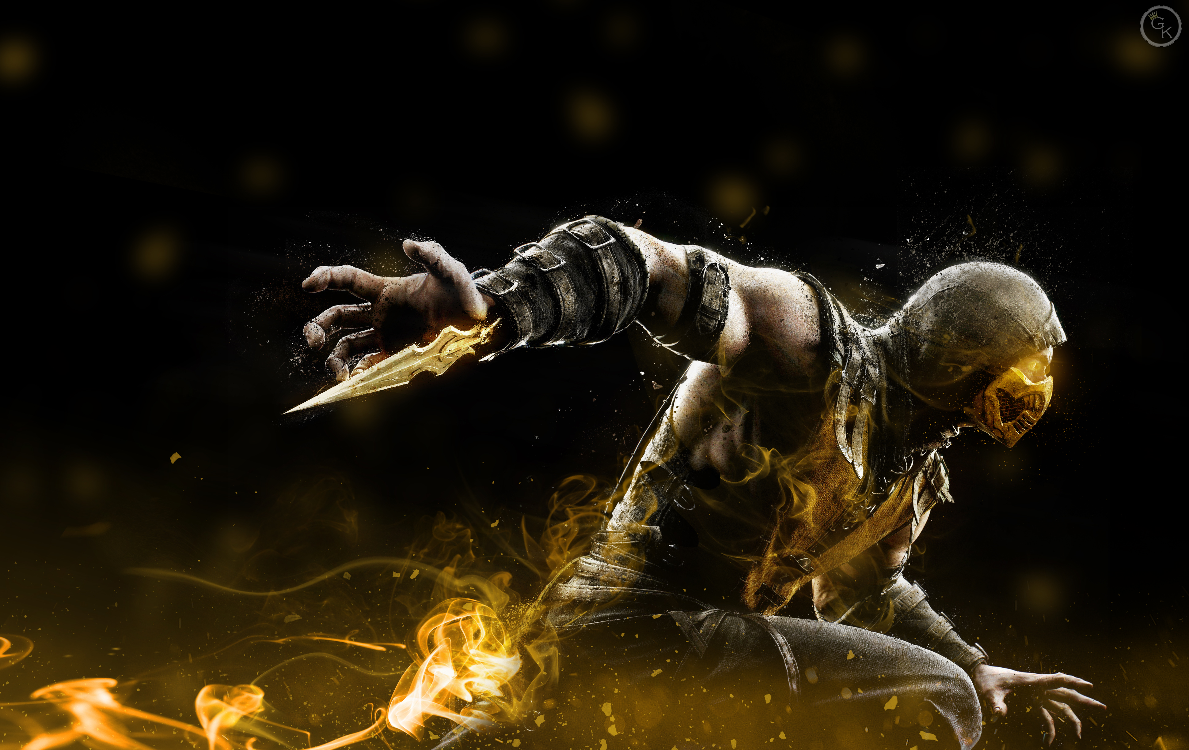 Scorpion Mortal Kombat fiamme, 3880x2450 UHD, Monitor 4K