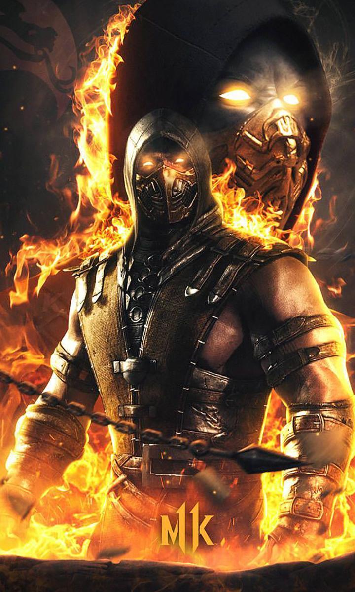 Scorpion Mortal Kombat fiamme, ninja, 720x1199 Verticale, Telefono