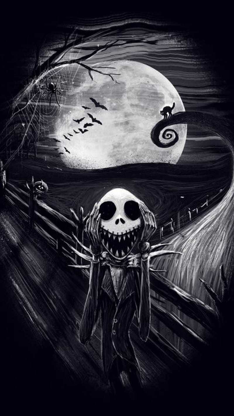 Jack Skellington urlo, bianco e nero, 800x1422 Full HD Verticale, Smartphone