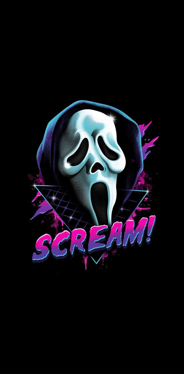 Maschera Ghostface Scream neon, horror slasher, 630x1280 Verticale, Mobile