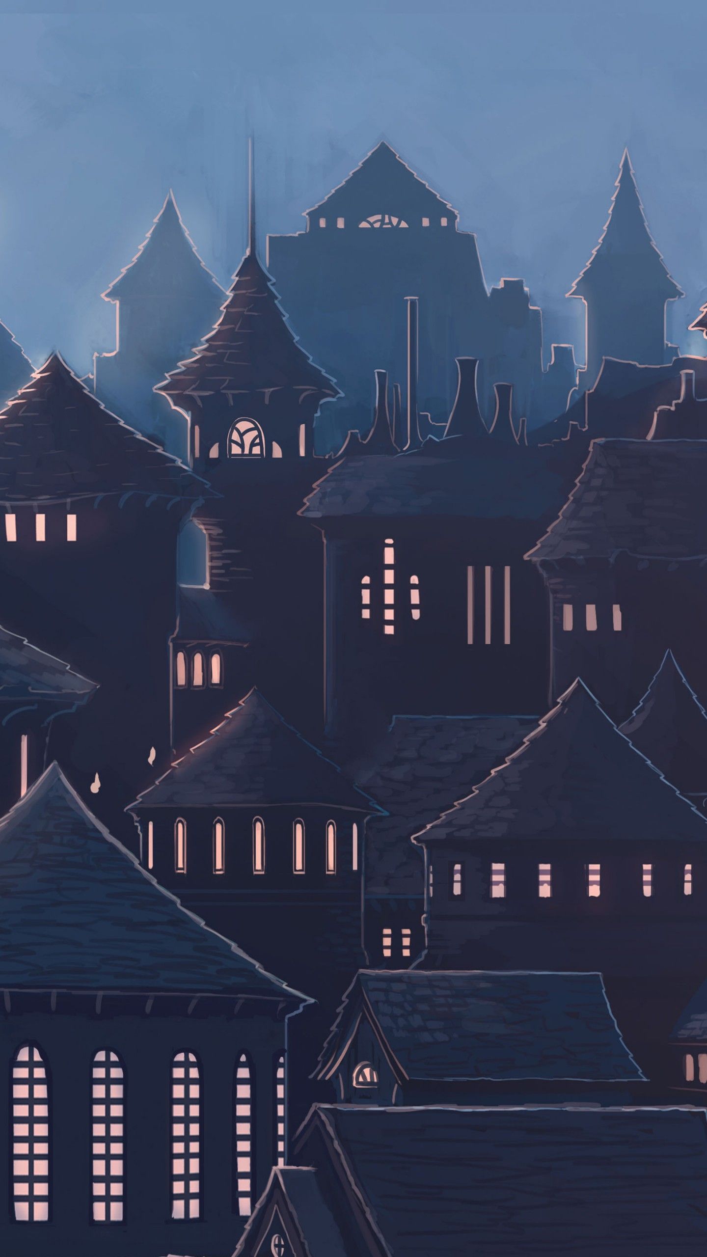 Castello Hogwarts al crepuscolo, scuola di magia, 1440x2560 Full HD Verticale, Smartphone