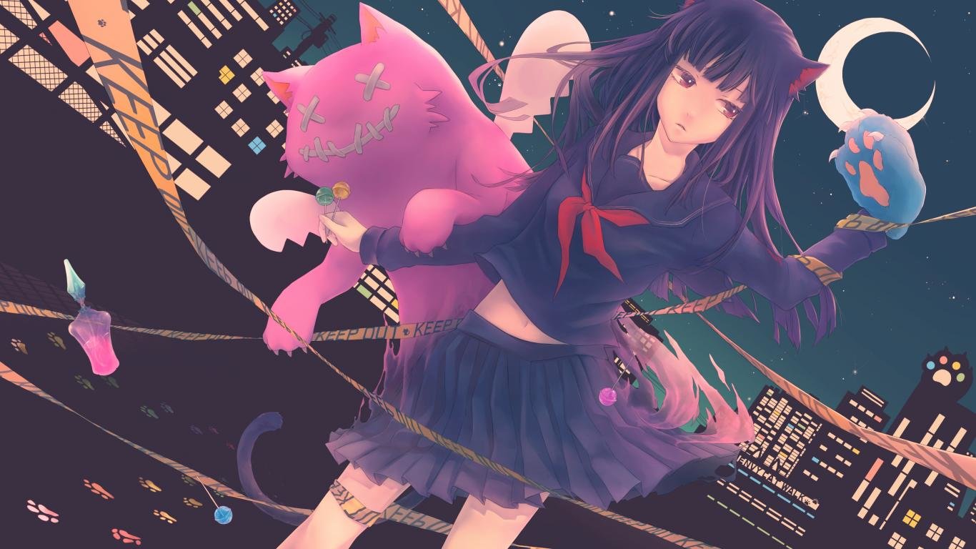 Ragazza anime uniforme scolastica cielo, 1366x768 720p, ROG Asus Laptop