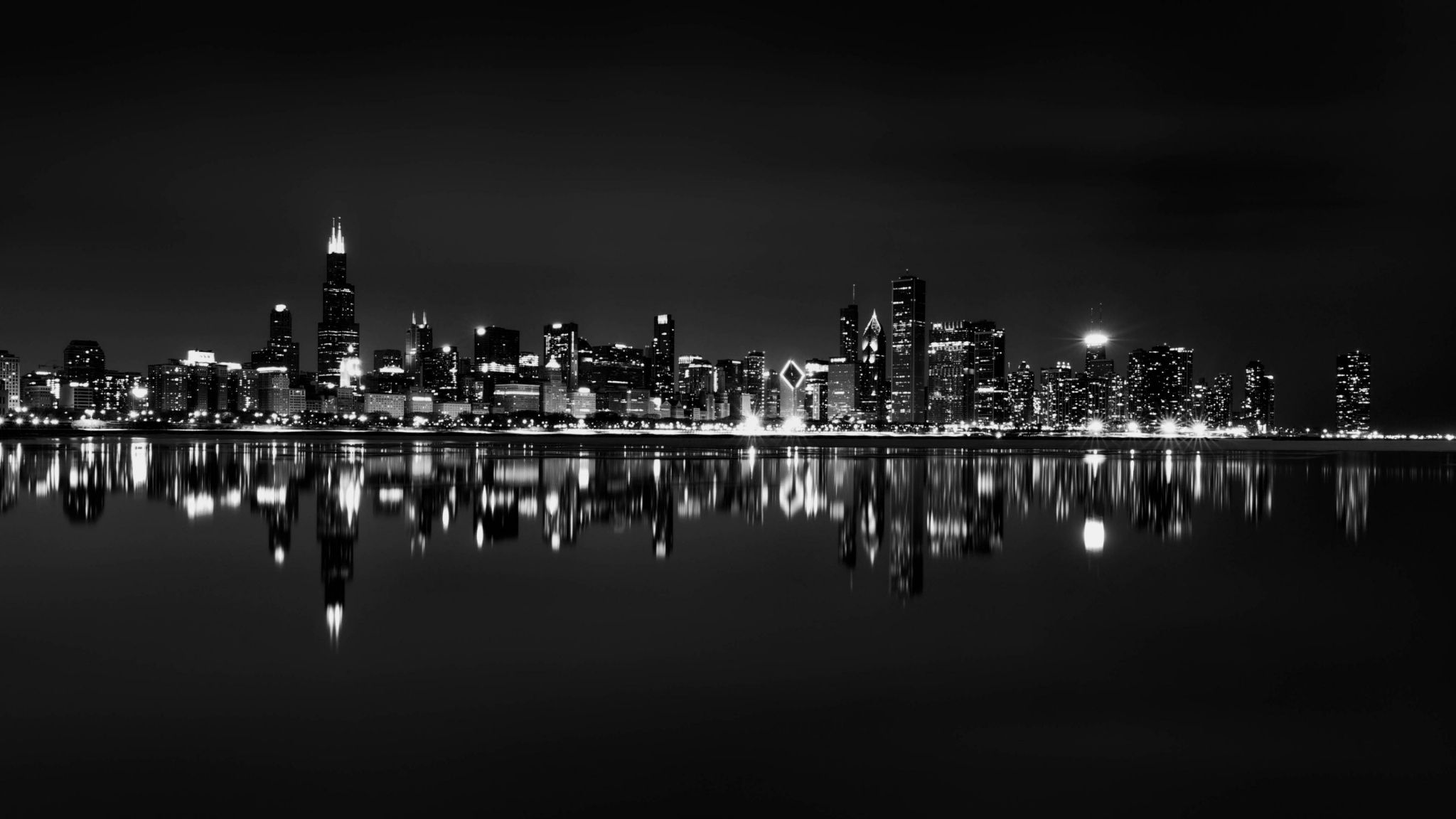 Skyline Chicago notturno scuro, 2048x1152 2K, PC Desktop