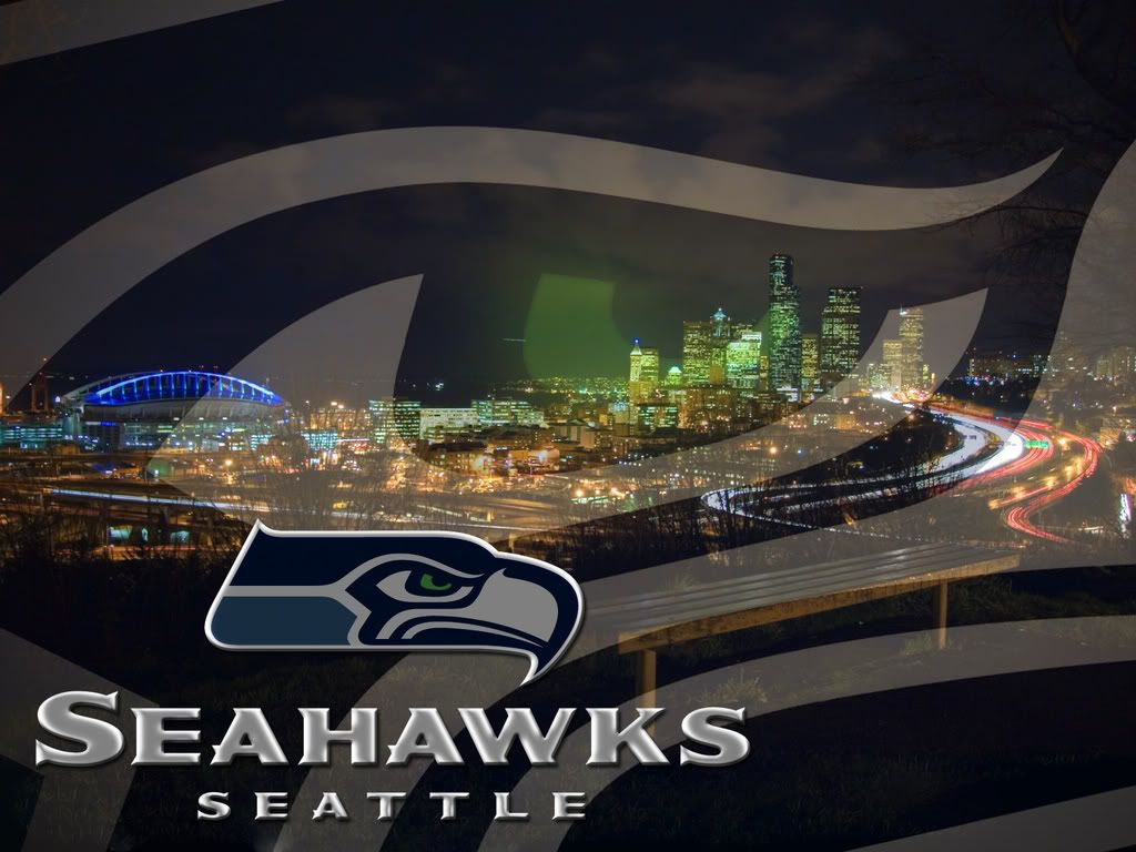 Logo Seattle Seahawks skyline notturno, 1024x768 HD, Monitor Gaming