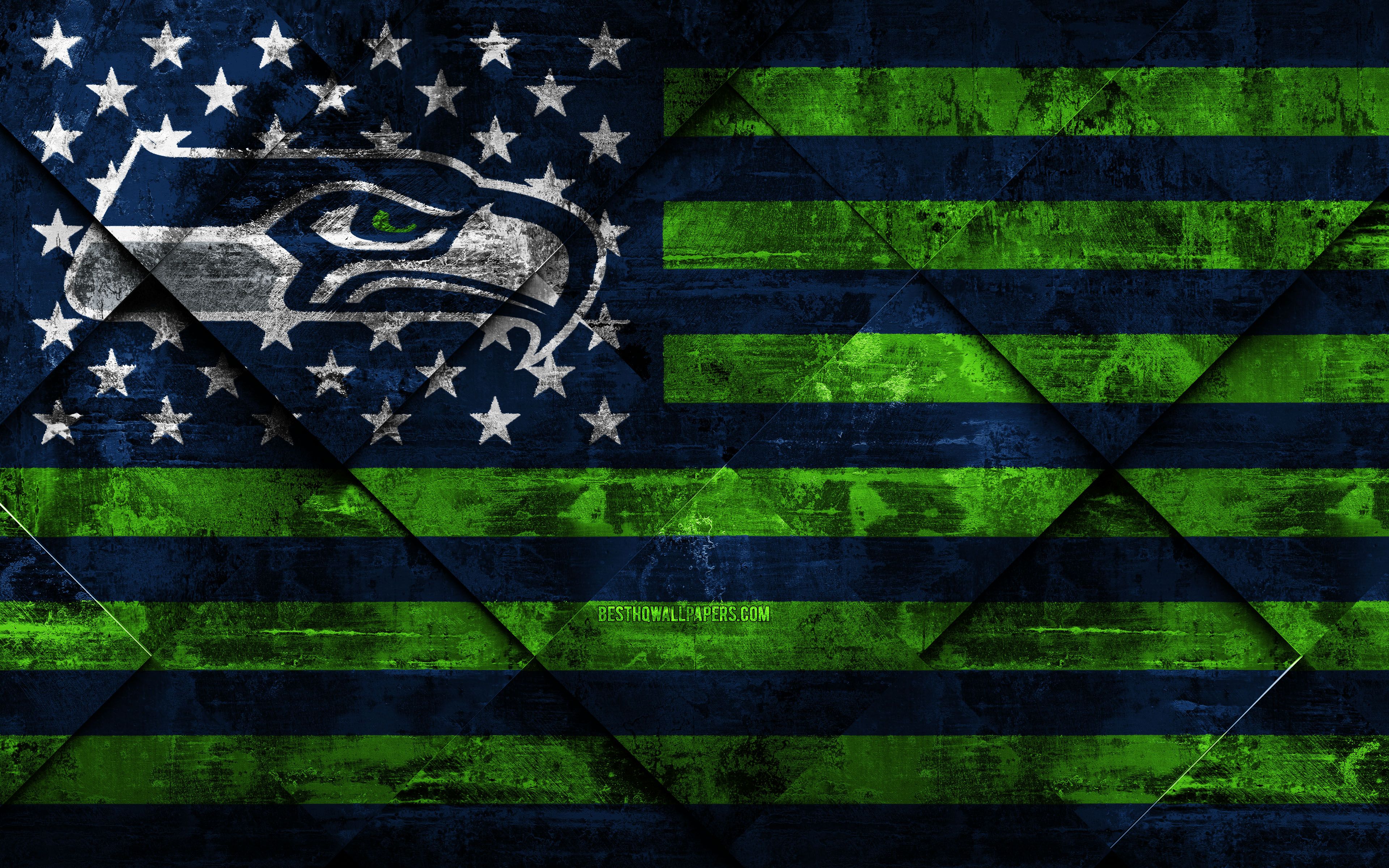 Logo Seattle Seahawks bandiera, 3840x2400 UHD, Monitor Gaming