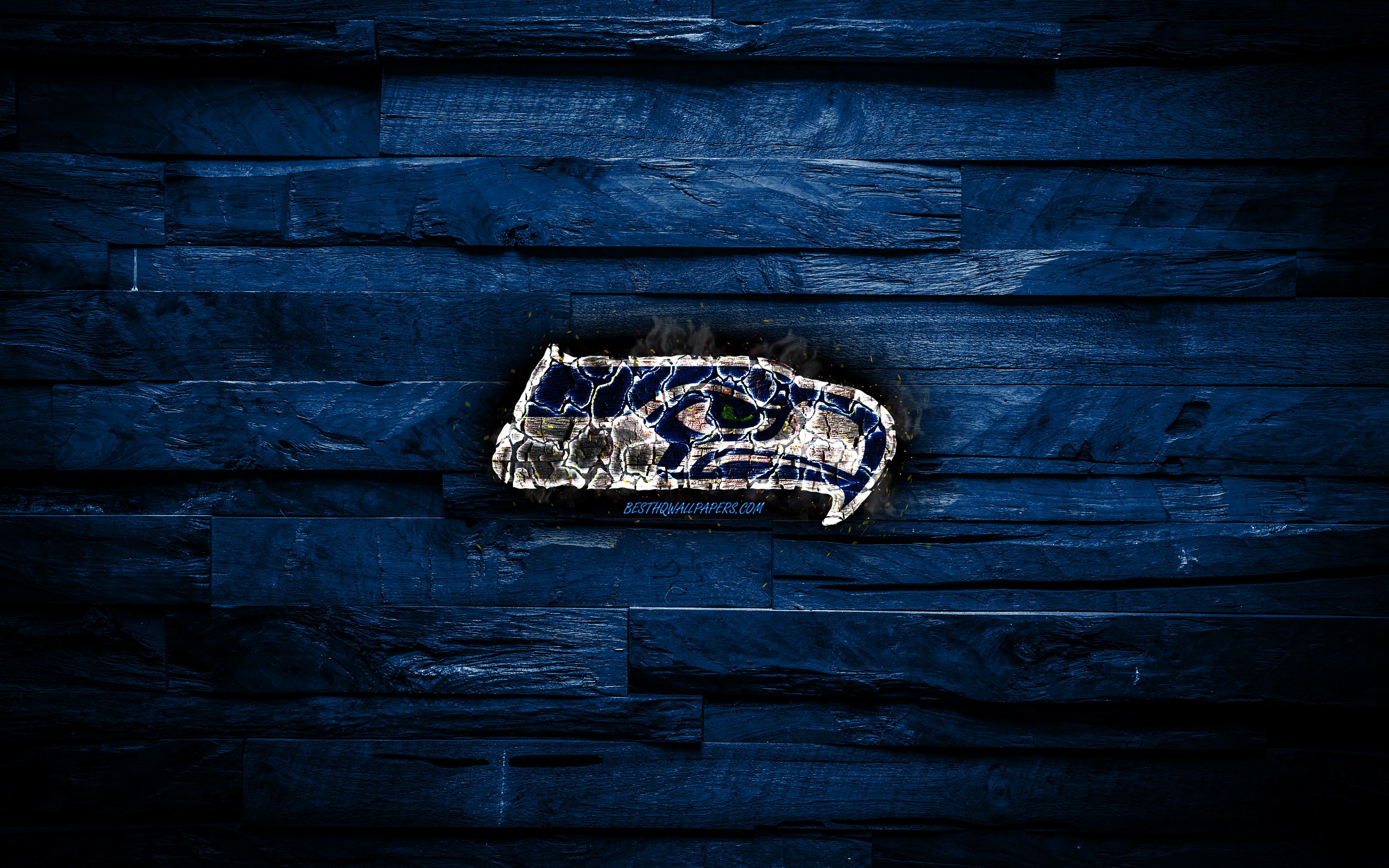 Logo Seattle Seahawks su legno, NFL, 3840x2400 4K Ultra HD, Desktop