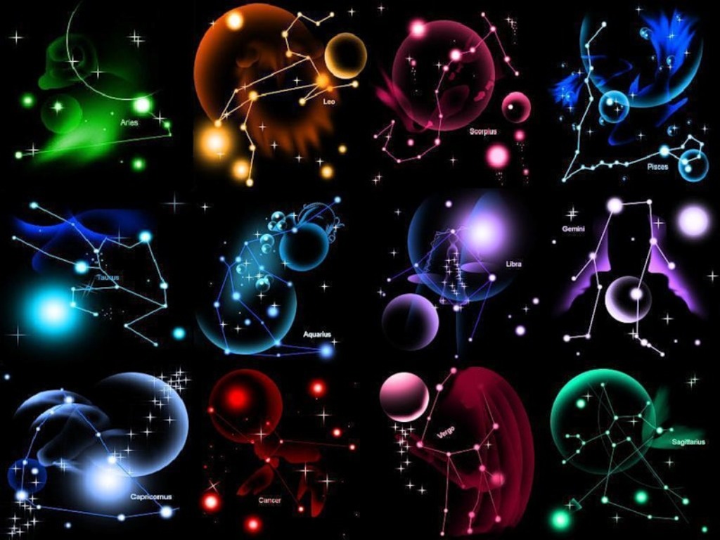 Segni zodiacali costellazioni colorate, 1024x768 HD, Laptop