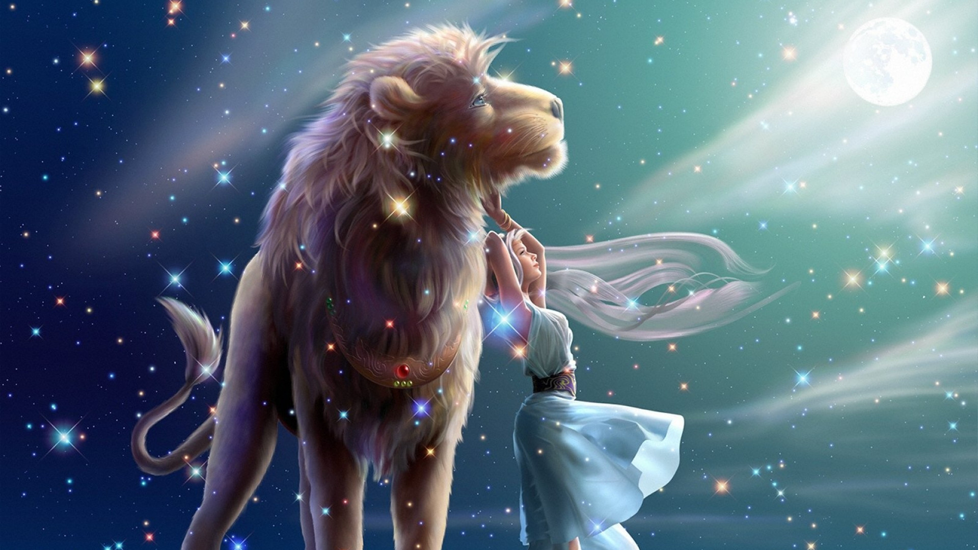 Leone zodiacale e donna stellata, 1920x1080 1080p, Laptop