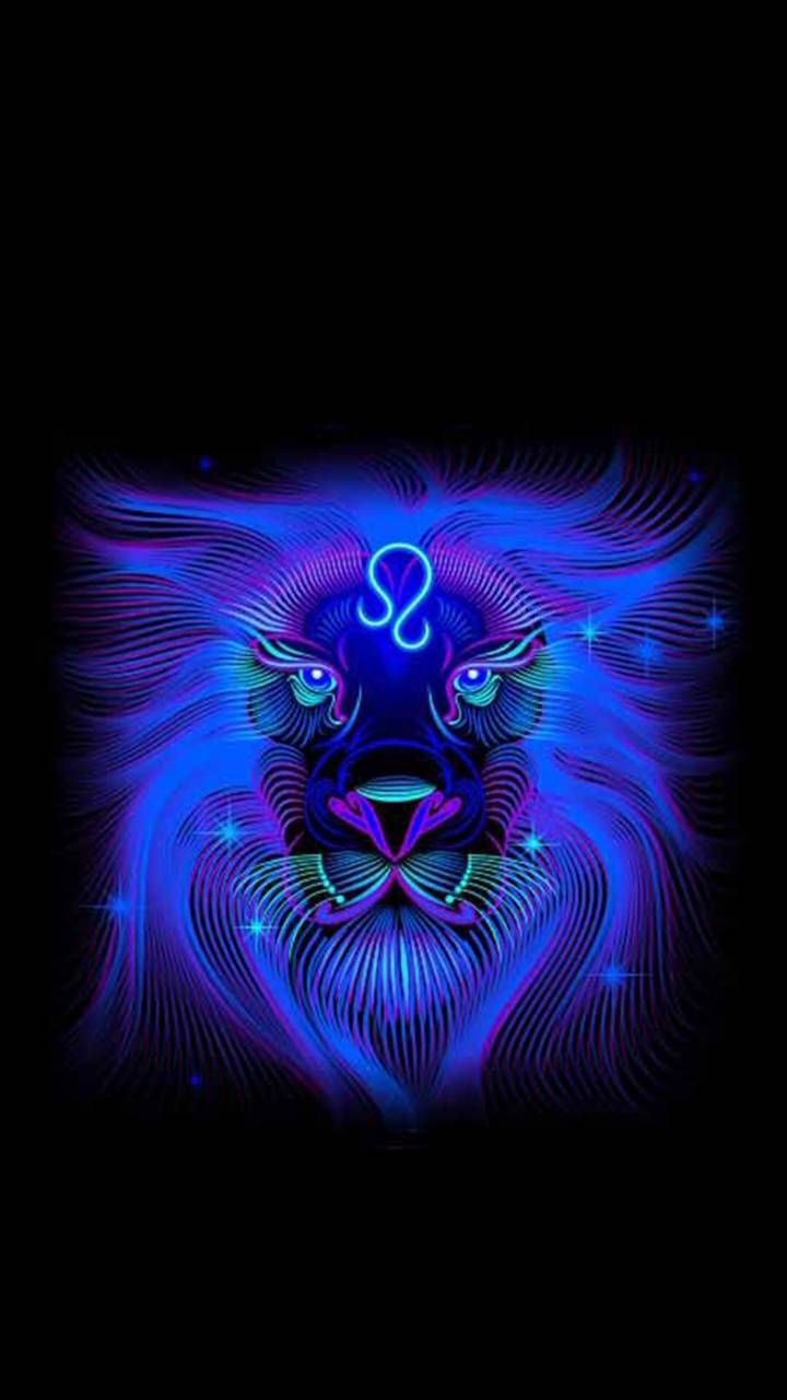 Leone zodiacale blu neon, 720x1280 Verticale, Mobile