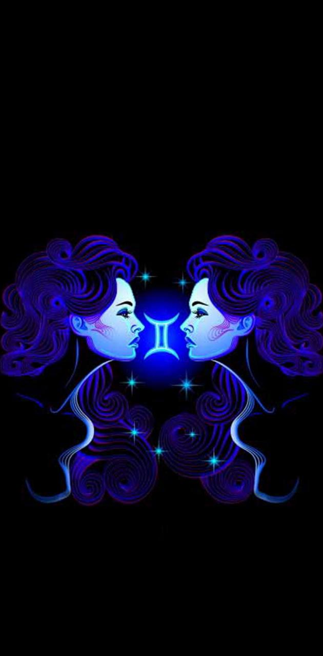 Gemelli segno zodiacale blu, 630x1280 Full HD Verticale, iPhone