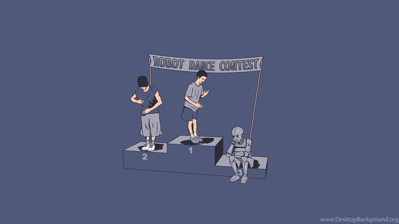 Robot dance contest cartoon, 1366x768 720p, PC
