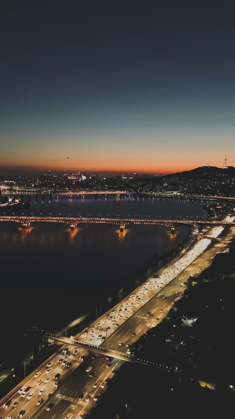 Seoul fiume Han tramonto, 810x1440 Verticale, iPhone