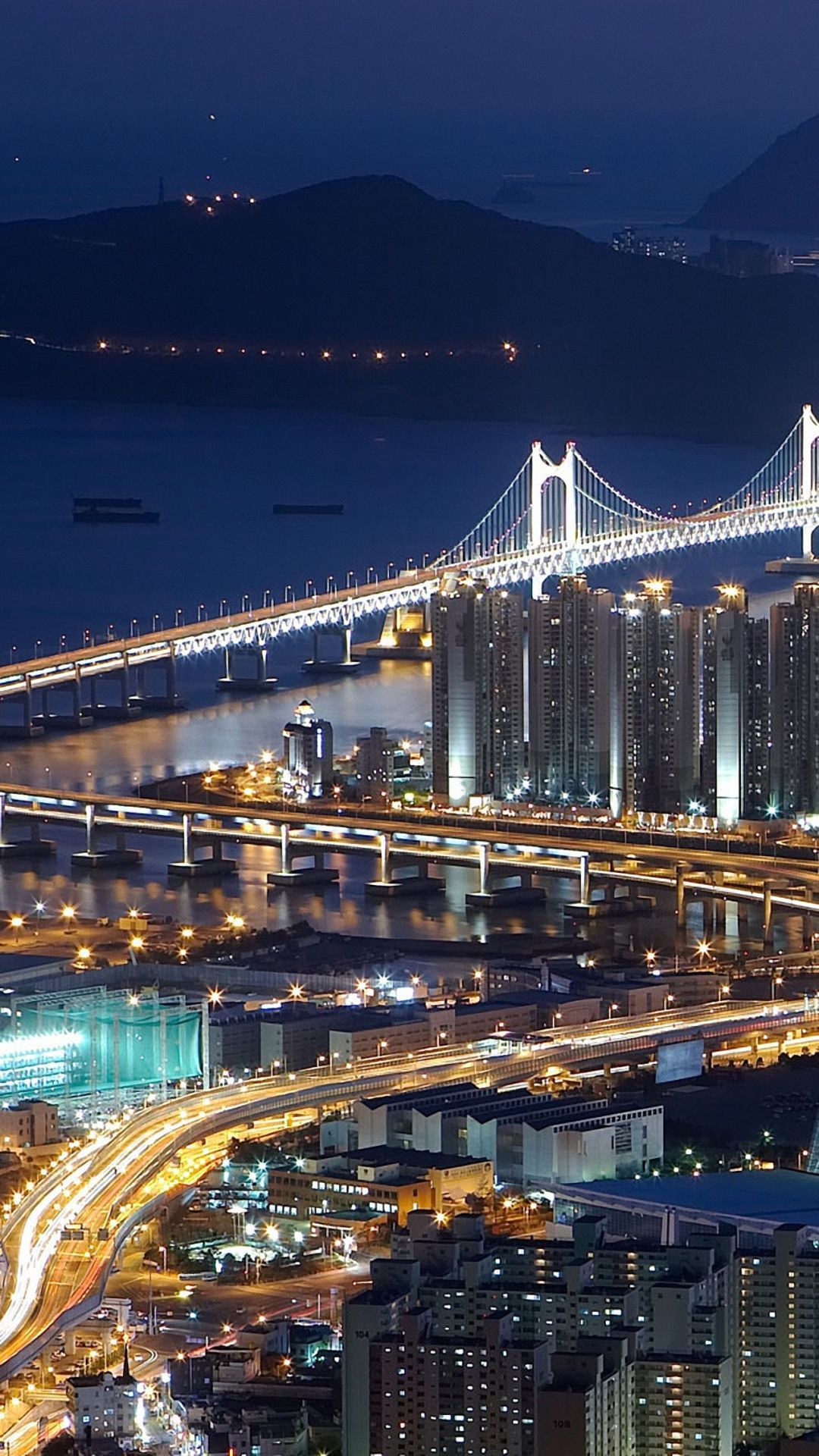 Ponte illuminato città notturna Corea, 1080x1920 Verticale, iPhone Plus