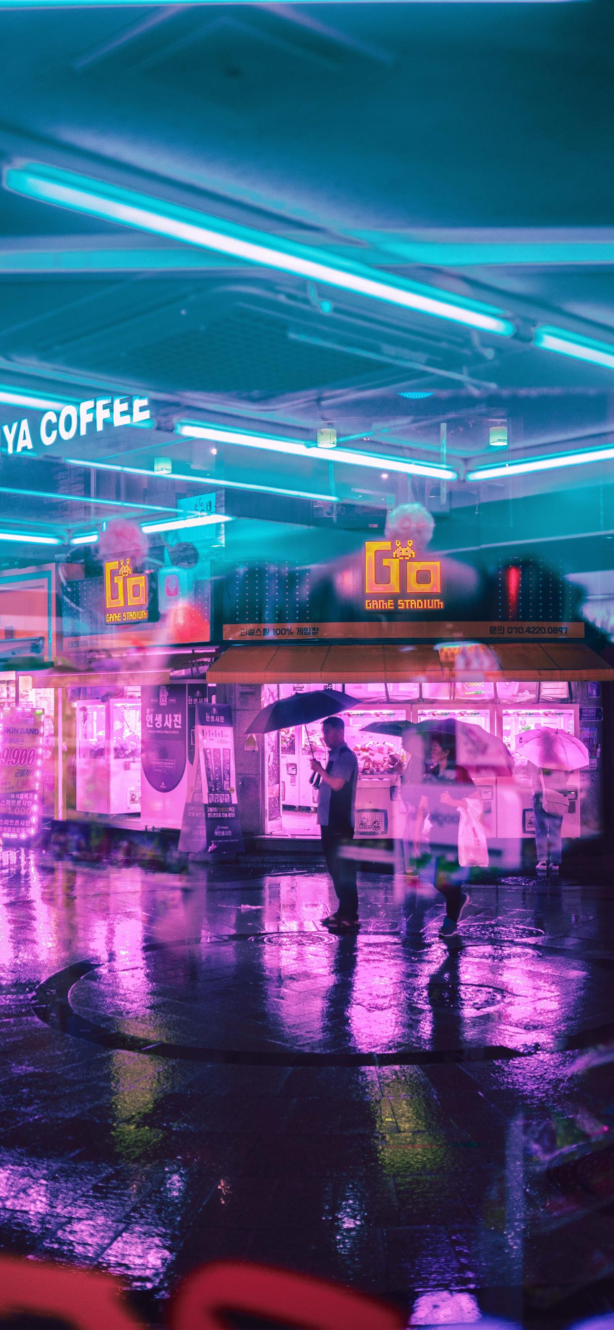 Strada notturna neon Seoul, 1242x2688 Full HD Verticale, iPhone Plus