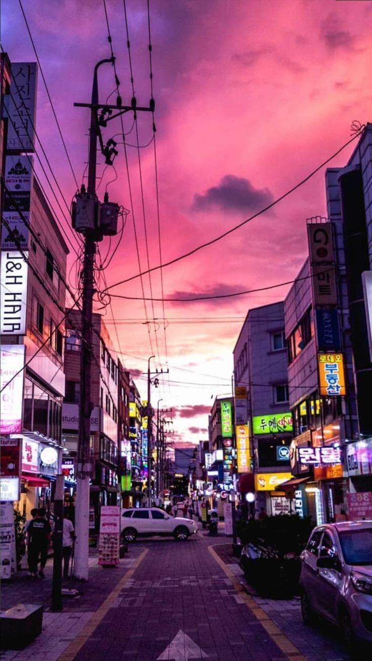 Strada urbana coreana al tramonto, 736x1308 Verticale, iPhone Air