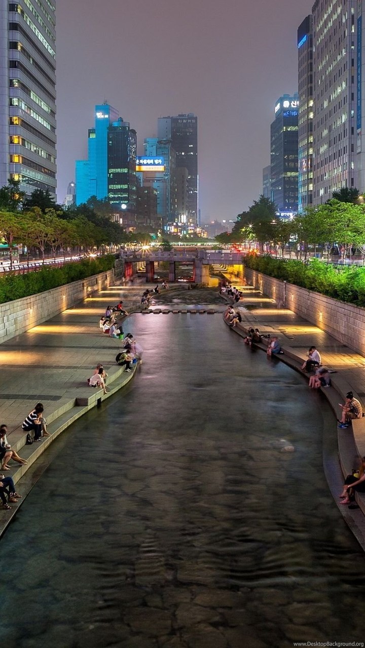 Canale Cheonggyecheon Seul notte, 720x1280 Full HD Verticale, iPhone Pro Max