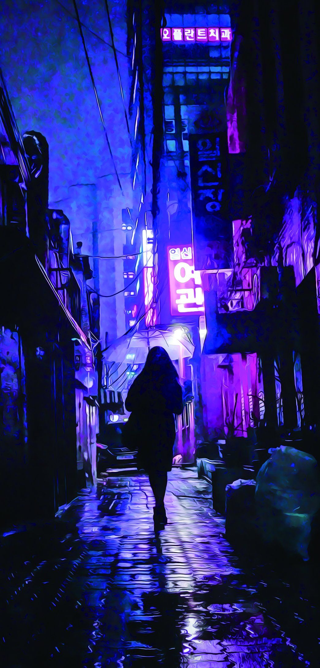 Figura solitaria vicolo neon, 1045x2182 Verticale, iPhone Pro Max