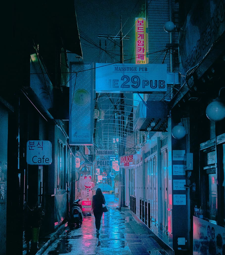 Vicolo notturno Seoul con neon, 910x1032 Verticale, iPhone Pro