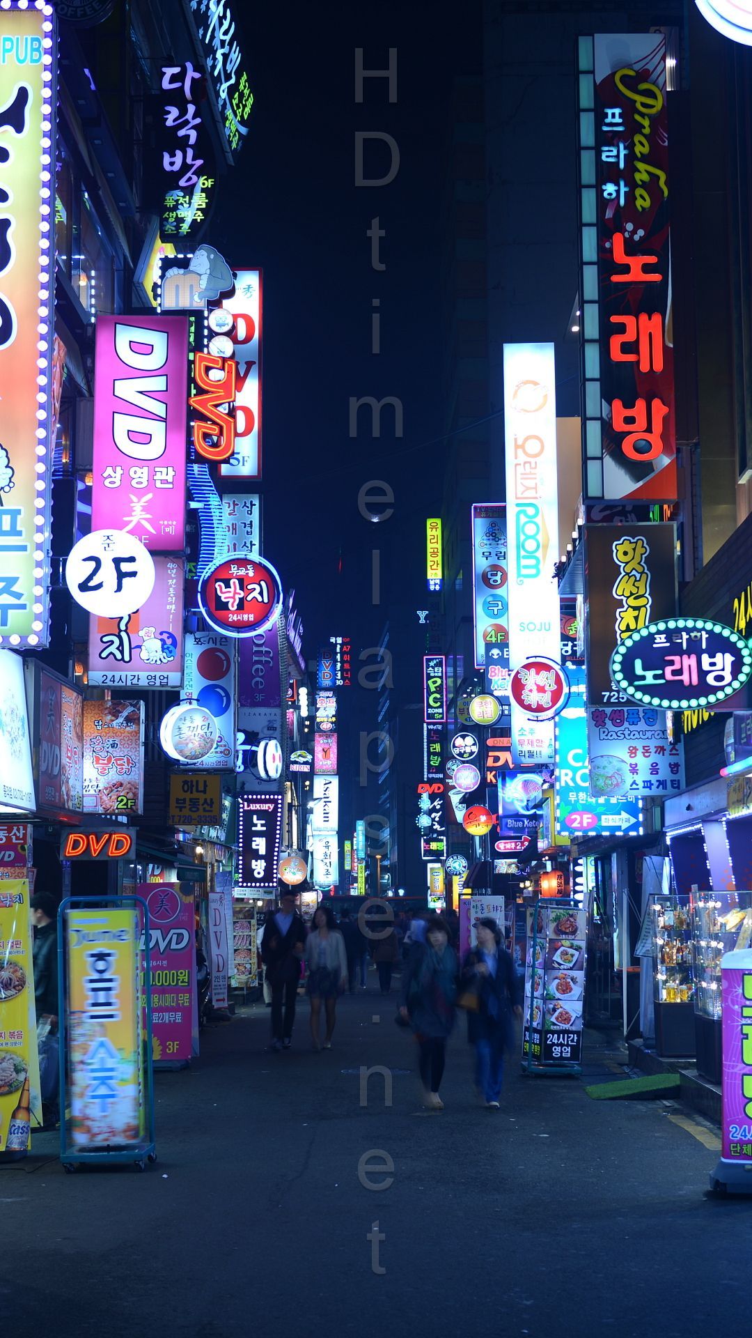 Strada notturna coreana neon, 1080x1920 Full HD Verticale, iPhone Plus