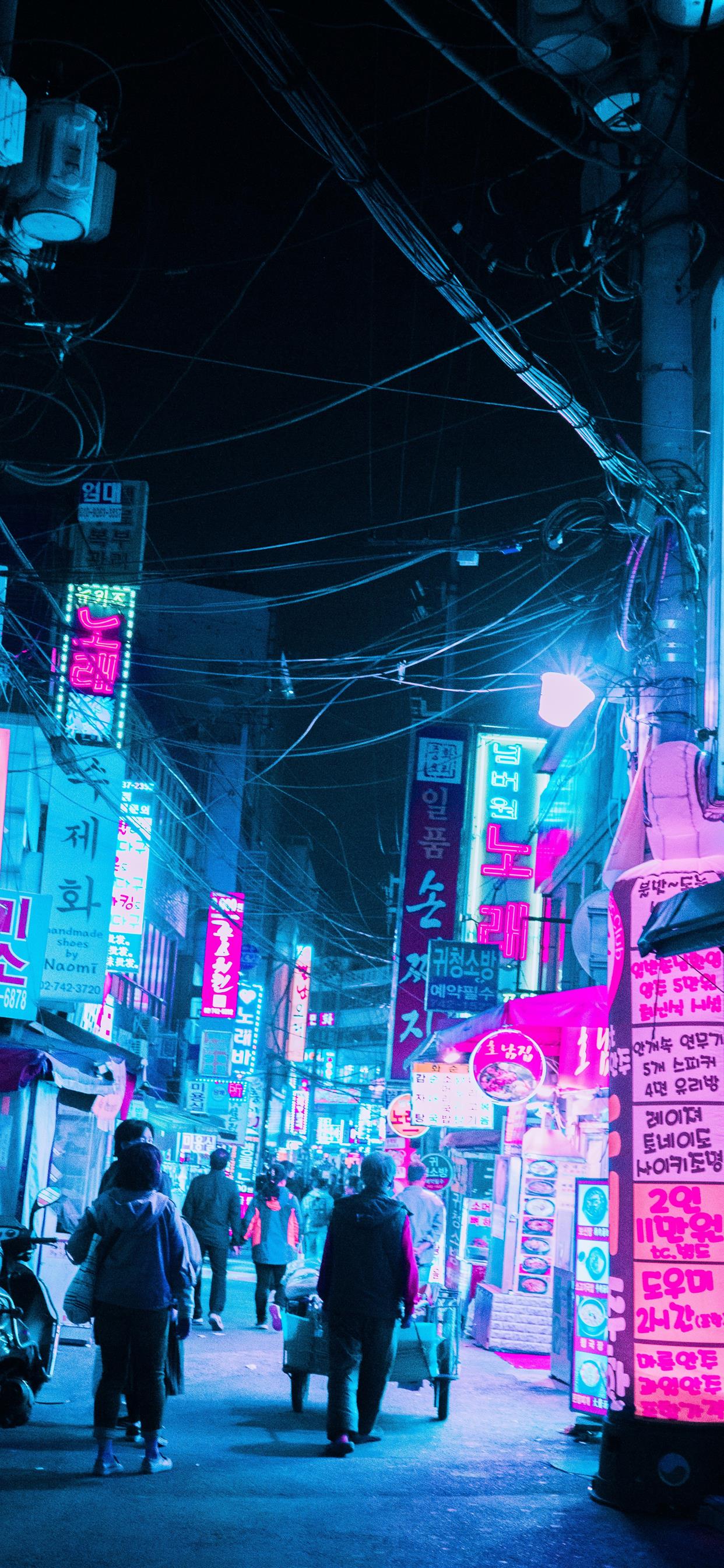 Strada notturna neon Seul, 1242x2688 Full HD Verticale, iPhone Air