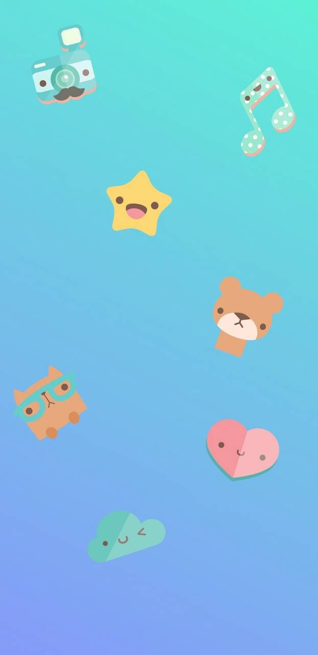 Icone kawaii pastello sfumato, 622x1280 Verticale, Telefono