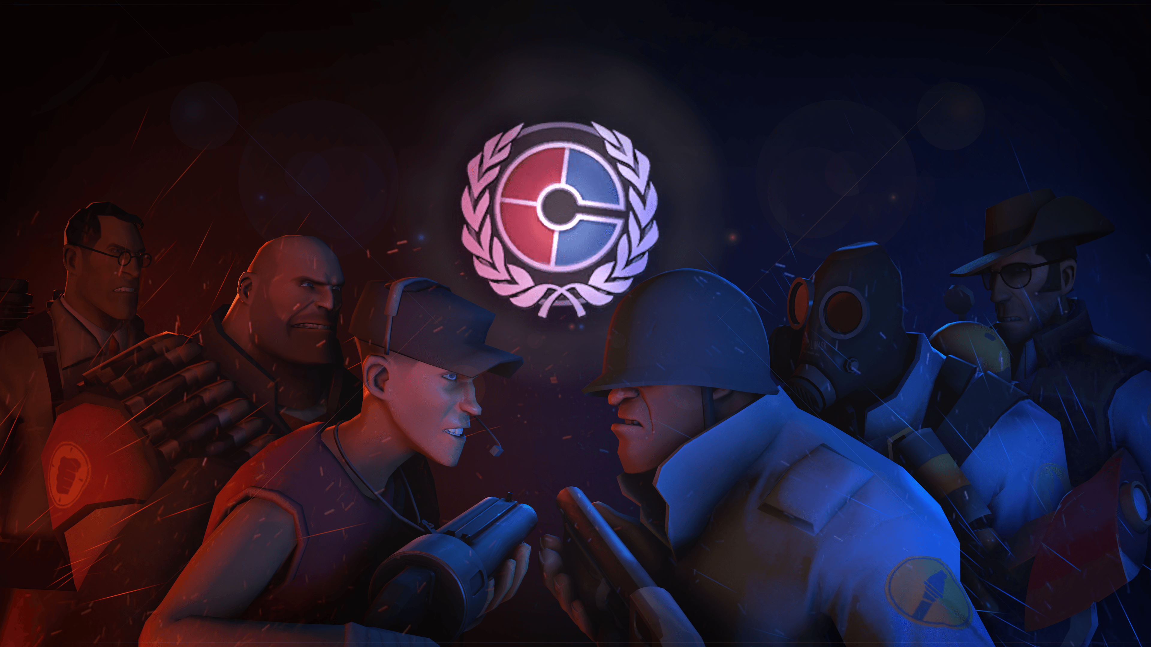Team Fortress 2 personaggi logo competitivo, 3840x2160 4K, Desktop 4K