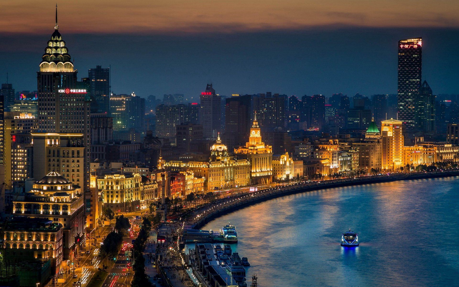 Shanghai skyline notturno, Bund, 1920x1200 Full HD+ WUXGA, Laptop